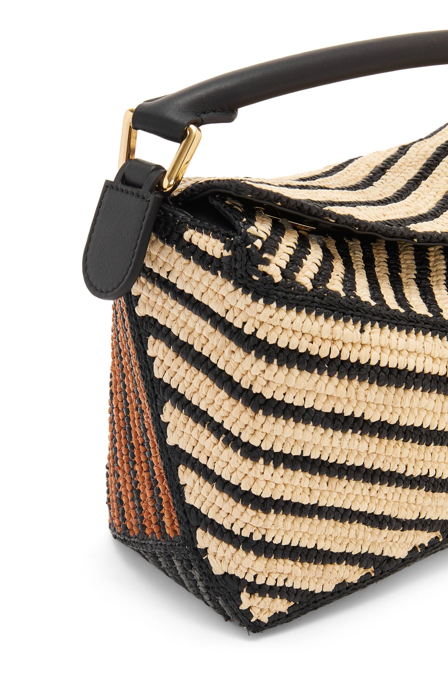 Small Puzzle Edge bag in raffia and calfskin - Hall Of Brand