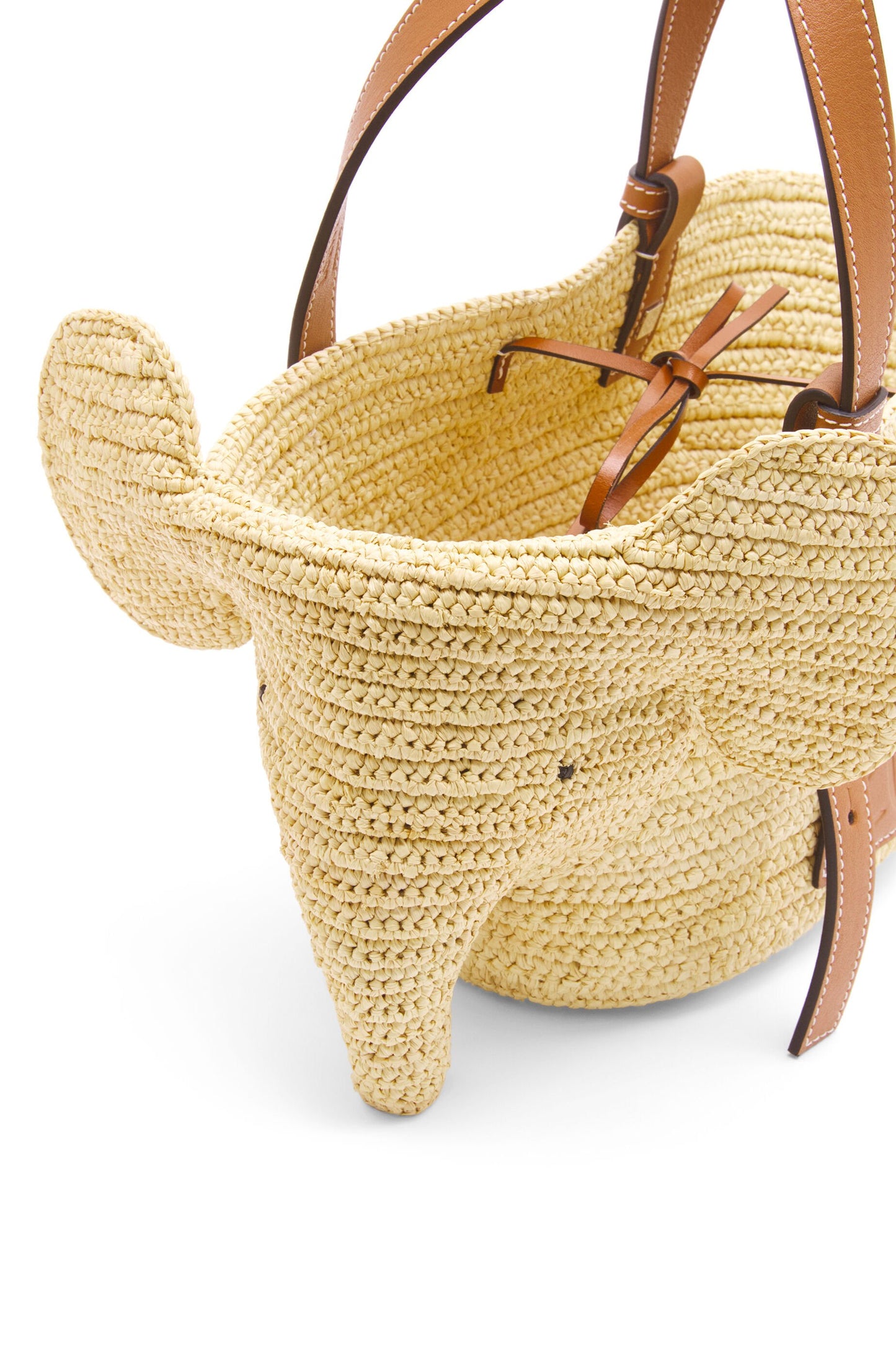 Small Elephant basket in raffia and calfskin - Hall Of Brand