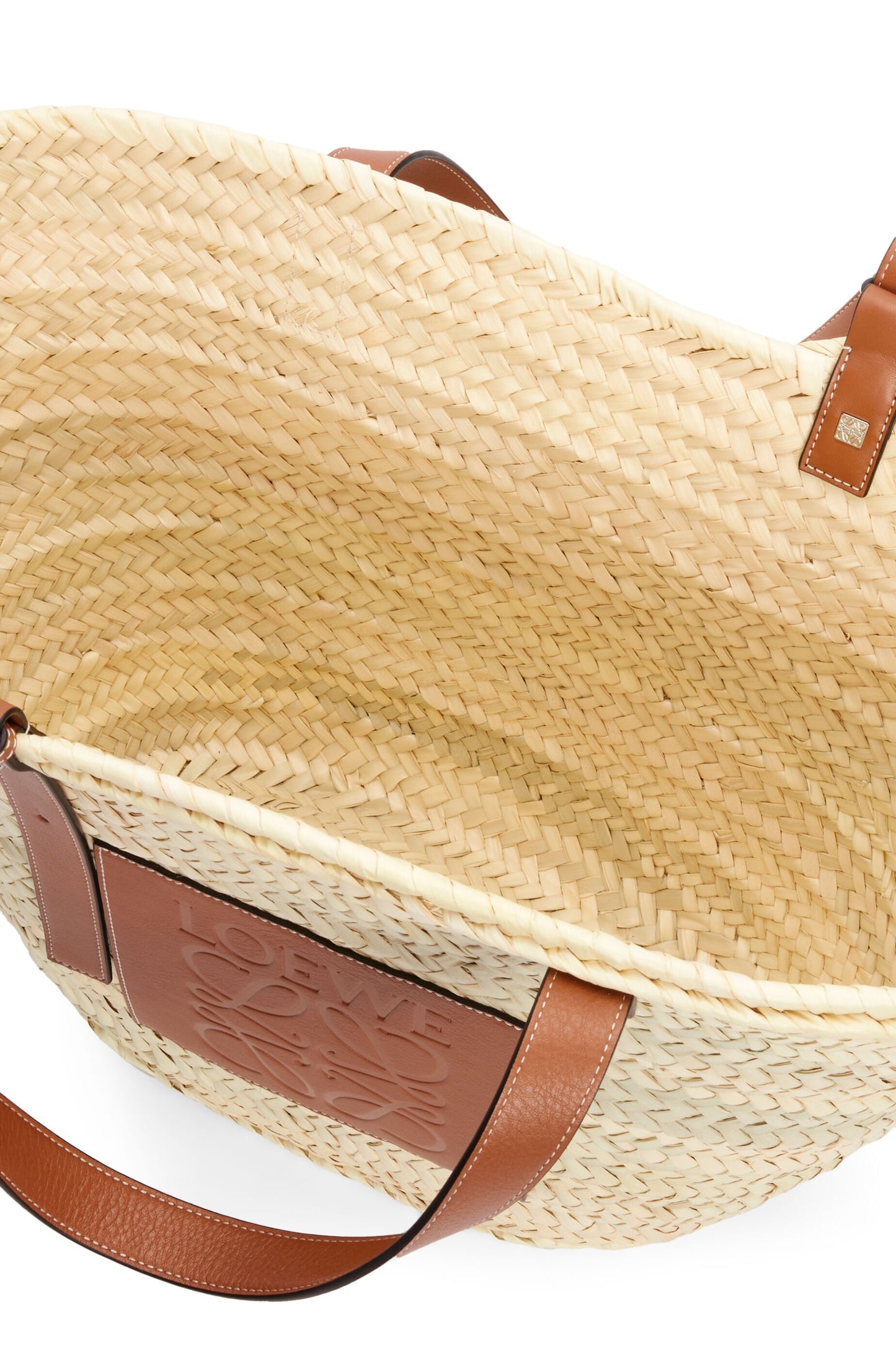 Large Basket bag in palm leaf and calfskin