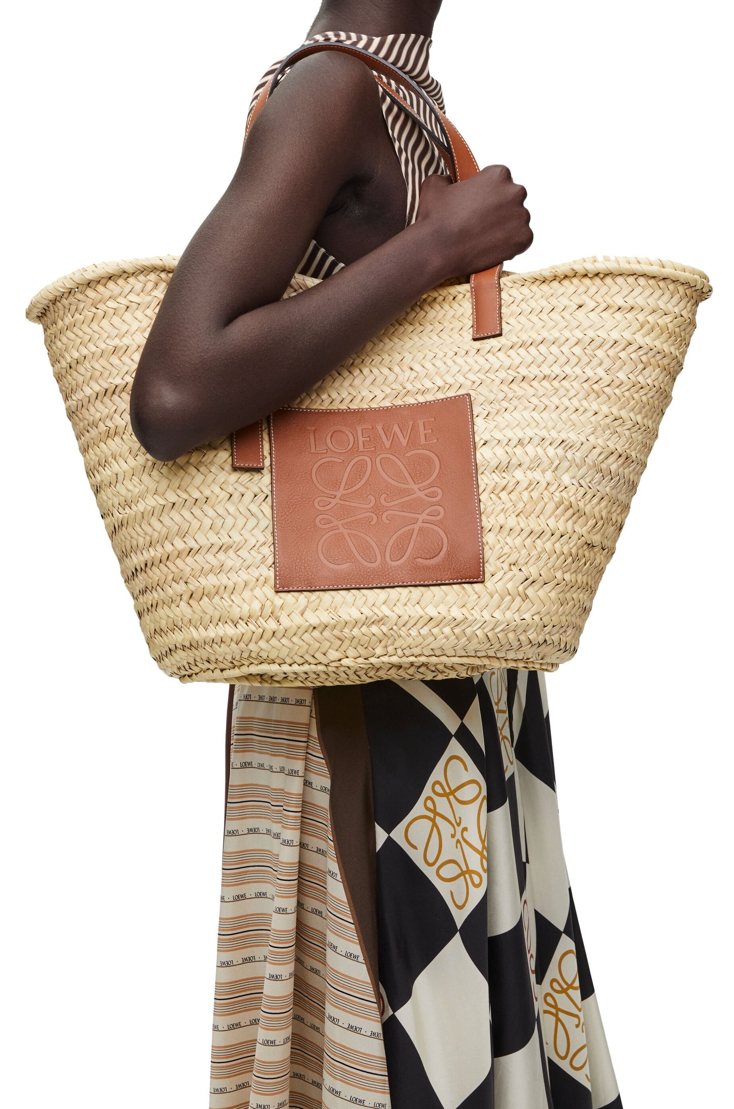 Large Basket bag in palm leaf and calfskin