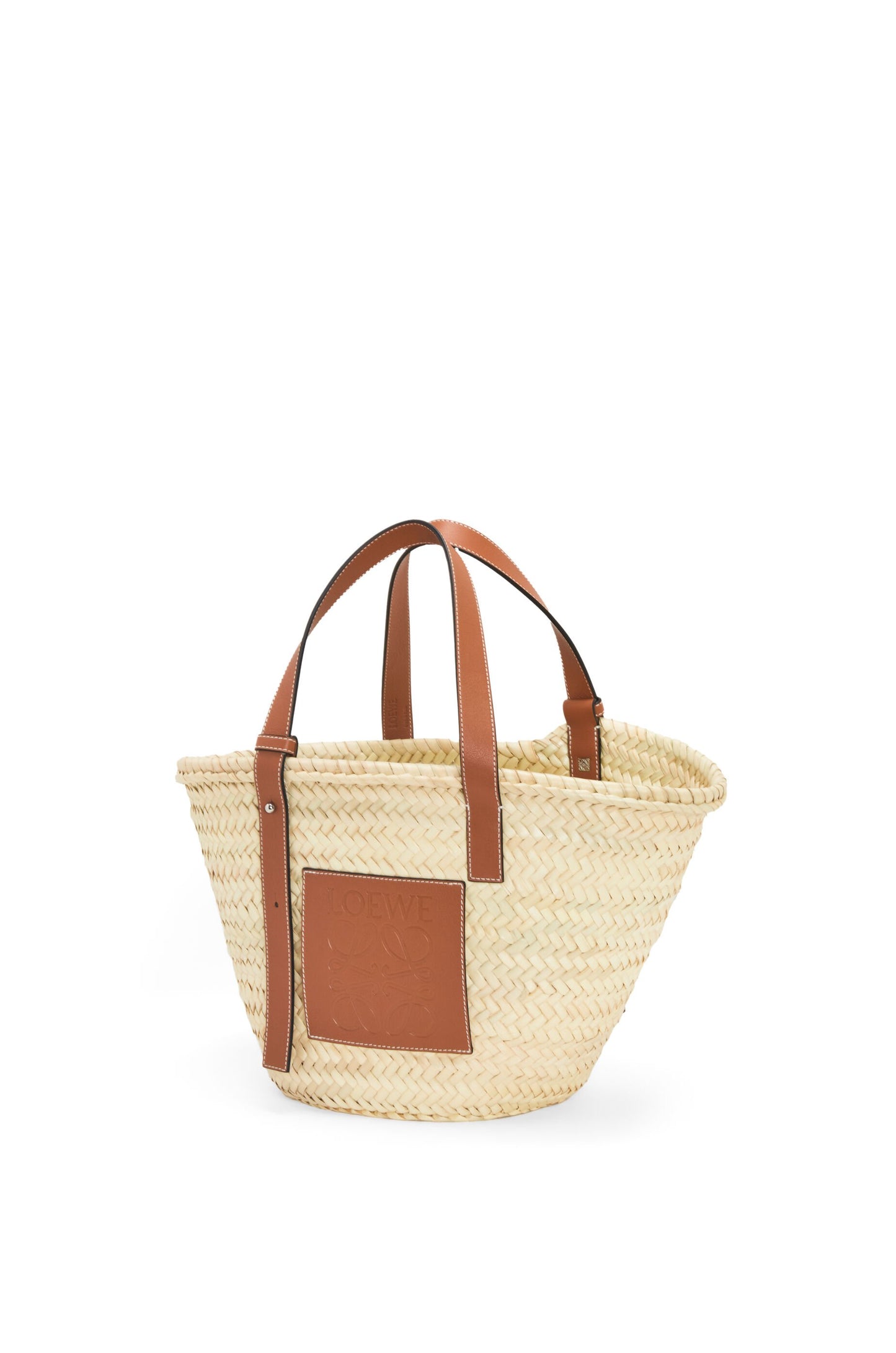 Basket bag in palm leaf and calfskin