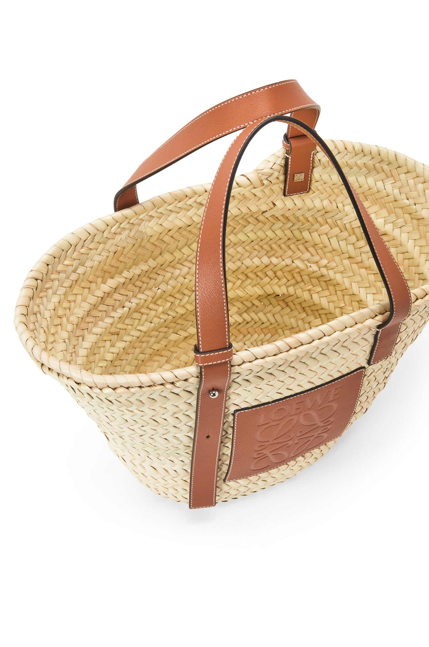 Basket bag in palm leaf and calfskin