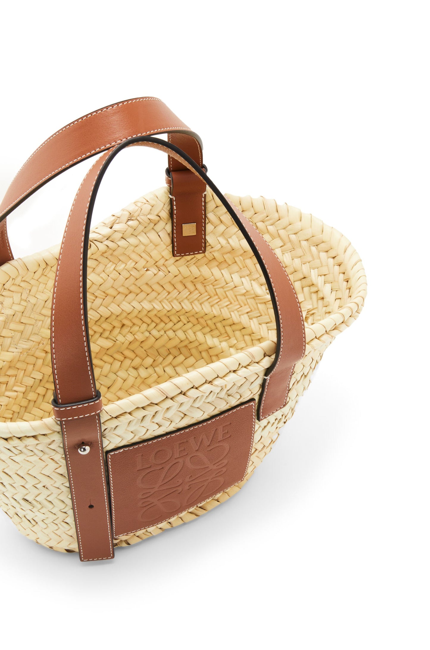 Small Basket bag in palm leaf and calfskin