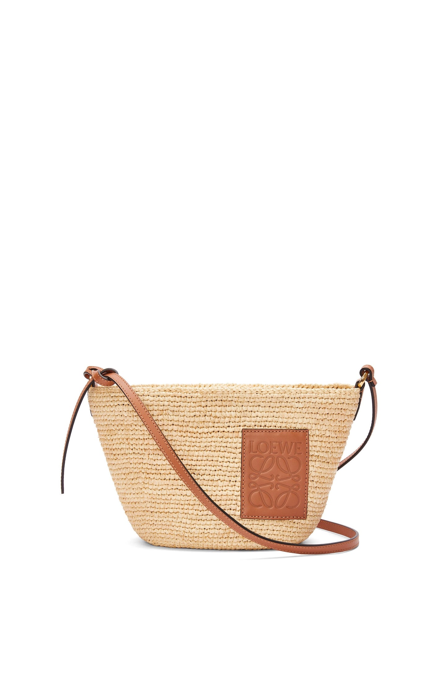 Slit pochette bag in raffia and calfskin