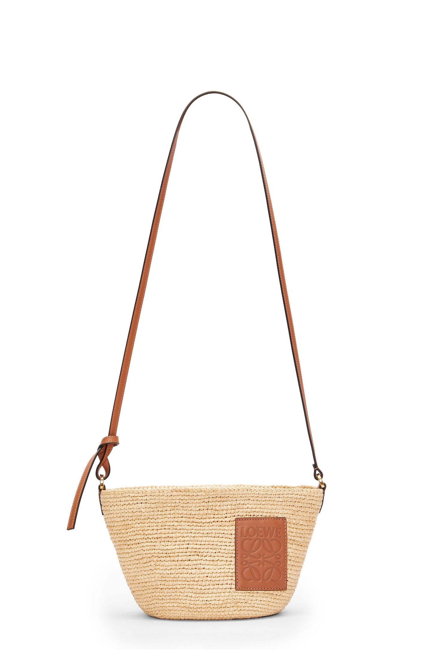 Slit pochette bag in raffia and calfskin