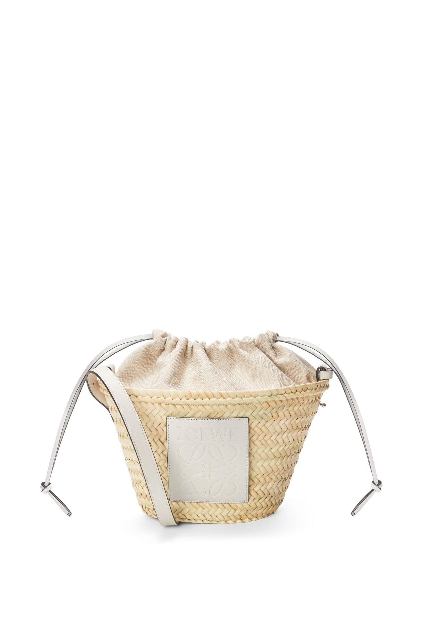 Drawstring bucket in palm leaf and calfskin