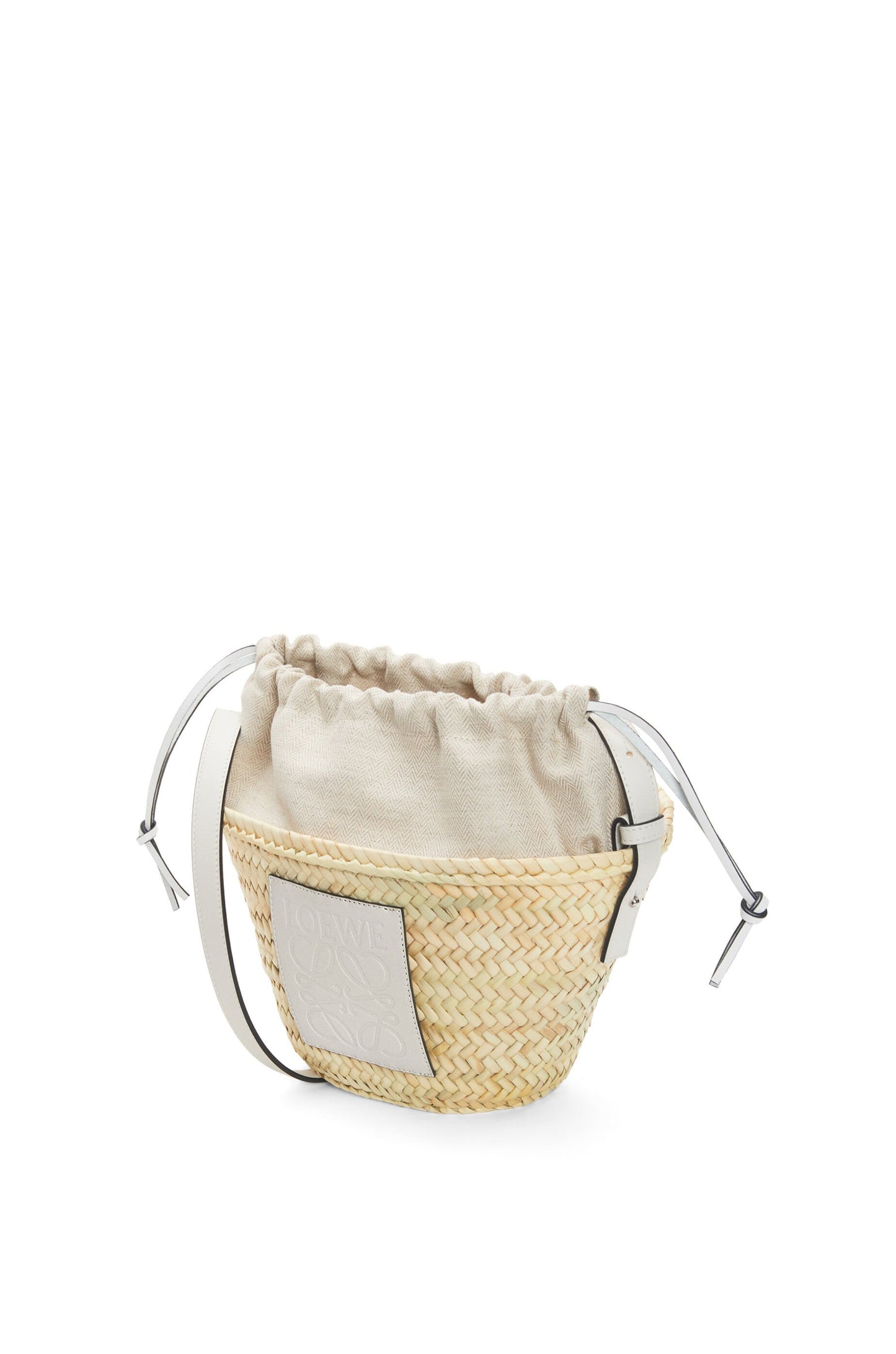 Drawstring bucket in palm leaf and calfskin