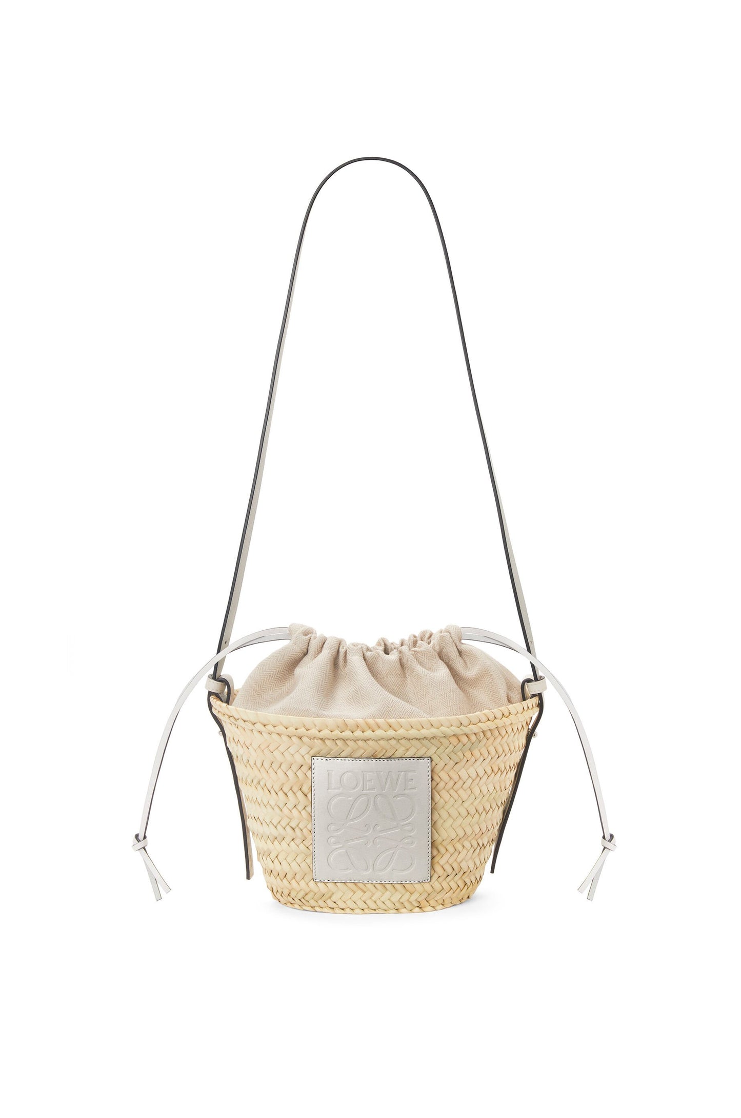 Drawstring bucket in palm leaf and calfskin