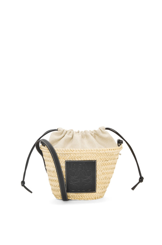 Drawstring bucket in palm leaf and calfskin