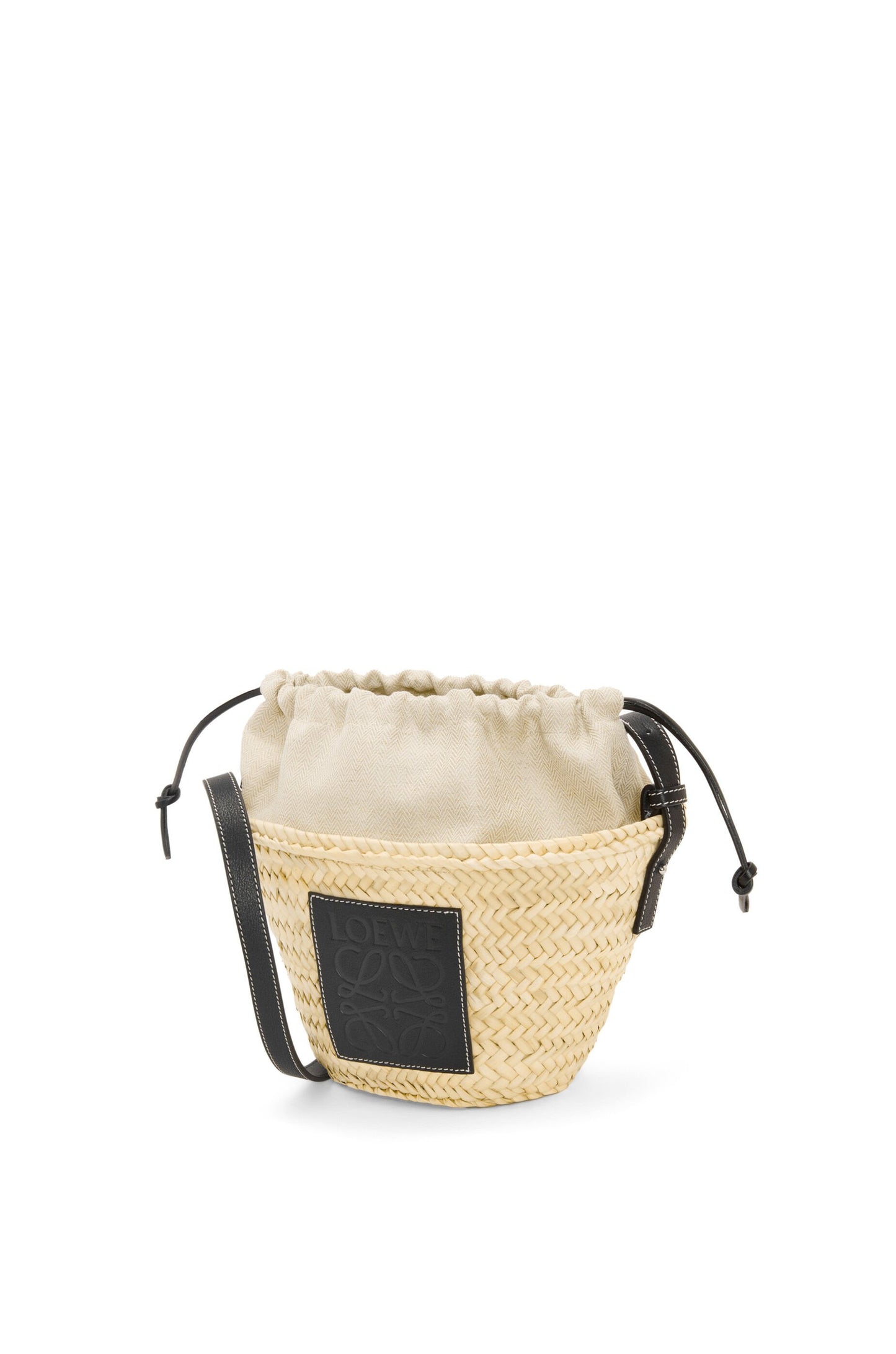 Drawstring bucket in palm leaf and calfskin