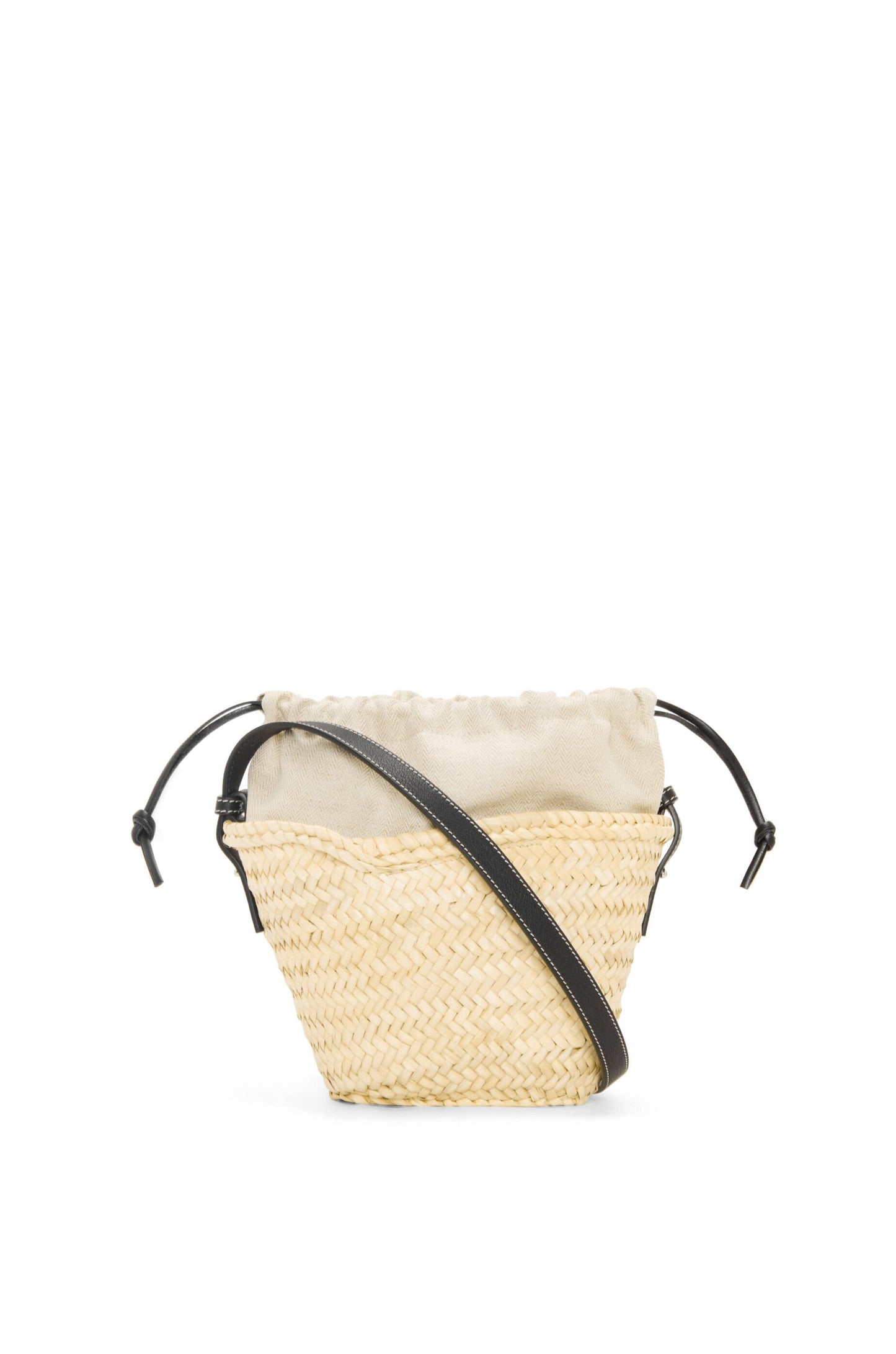 Drawstring bucket in palm leaf and calfskin