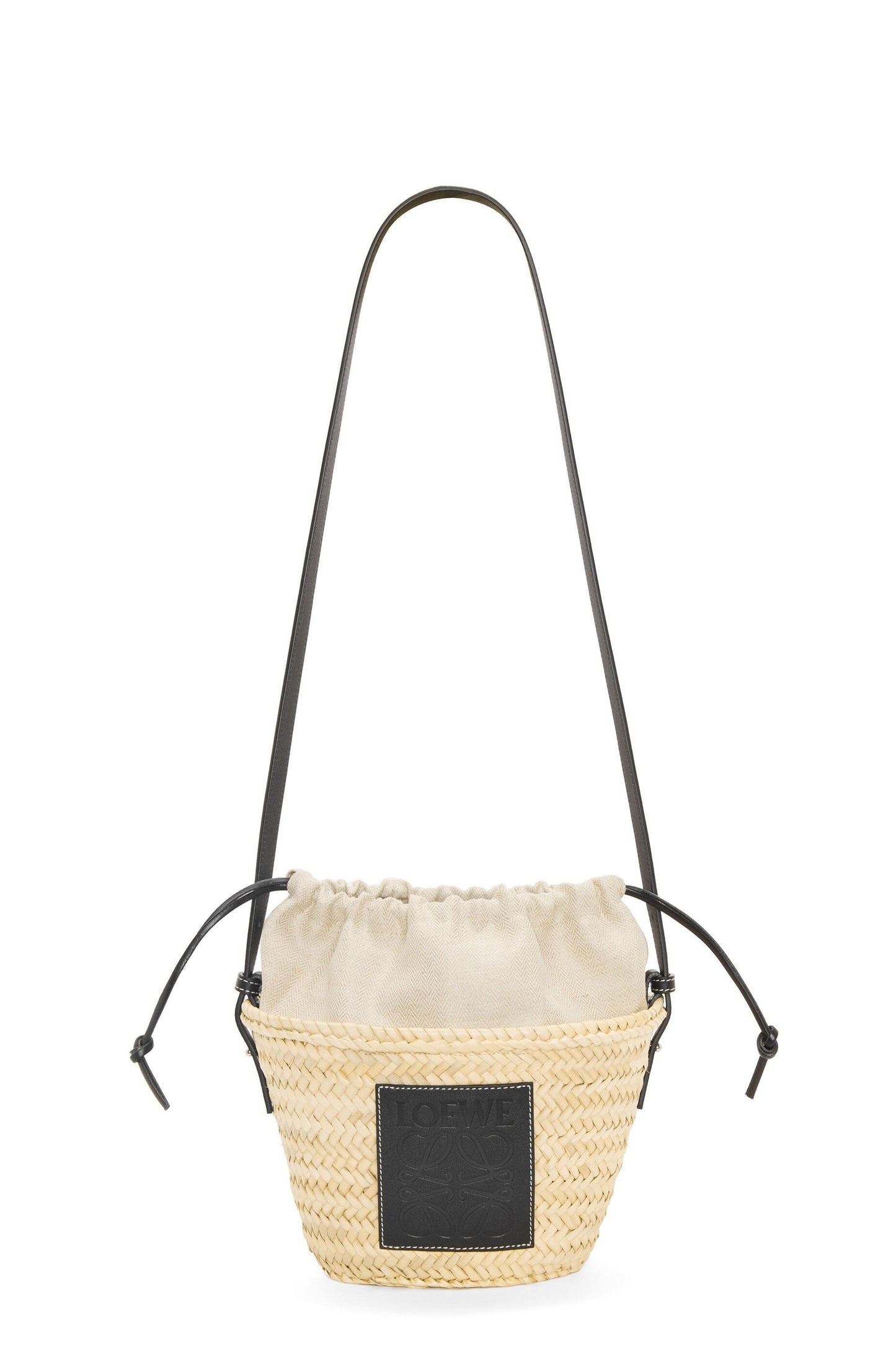 Drawstring bucket in palm leaf and calfskin