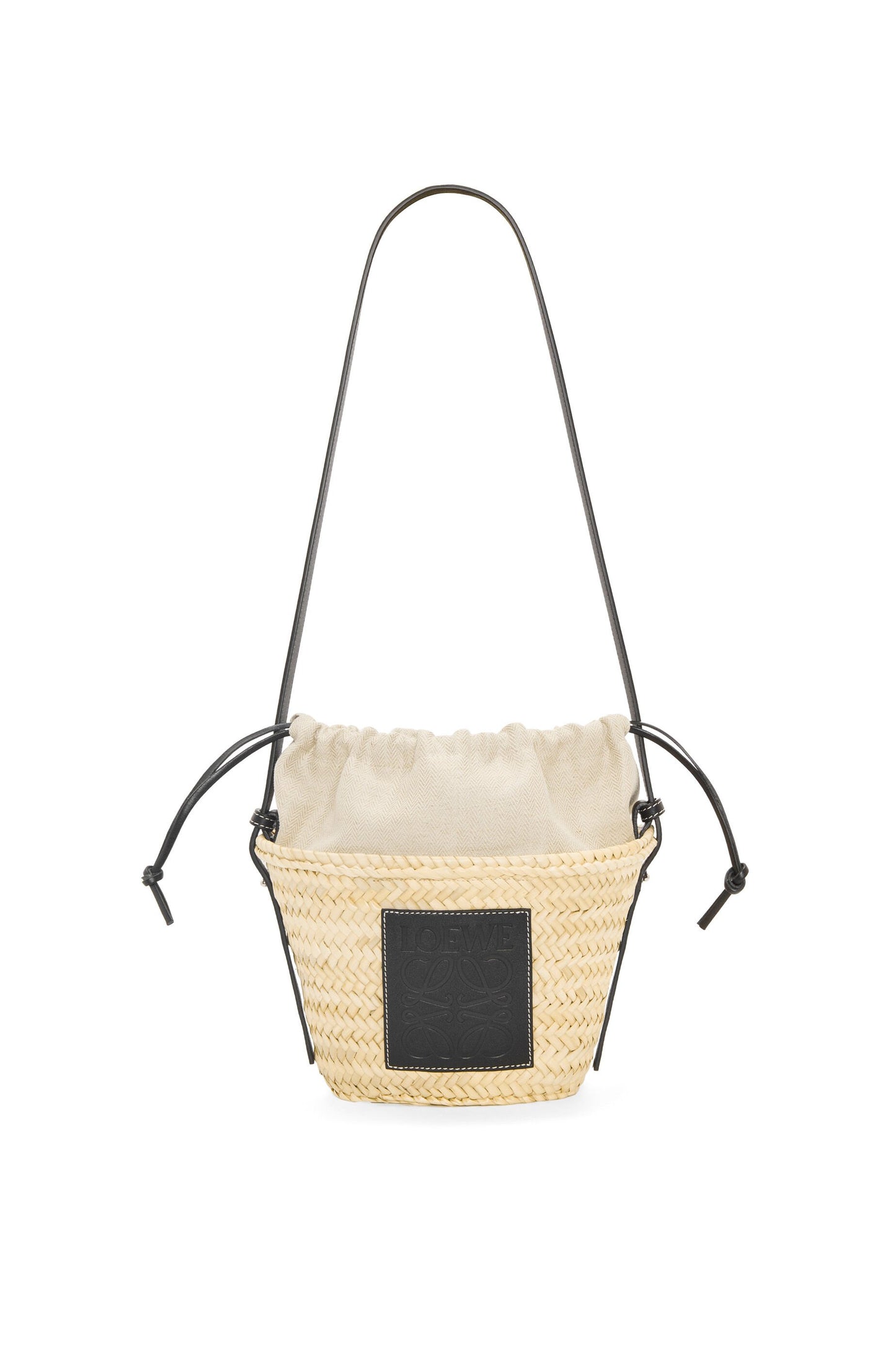 Drawstring bucket in palm leaf and calfskin