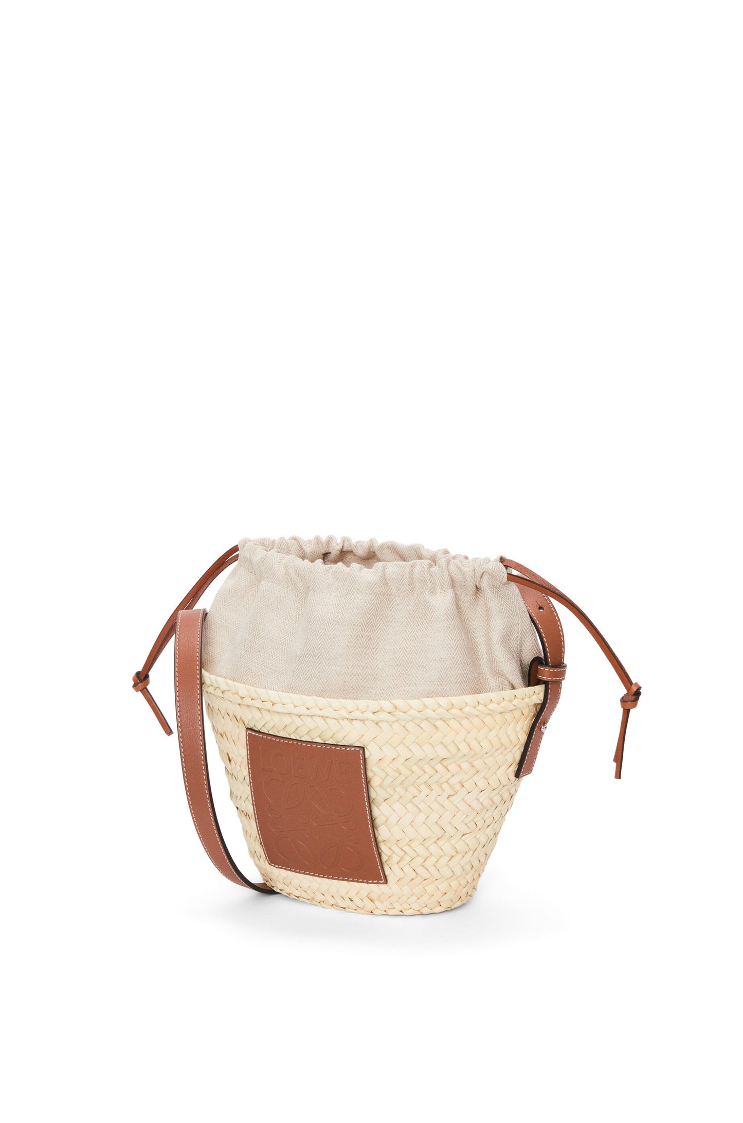 Drawstring bucket in palm leaf and calfskin