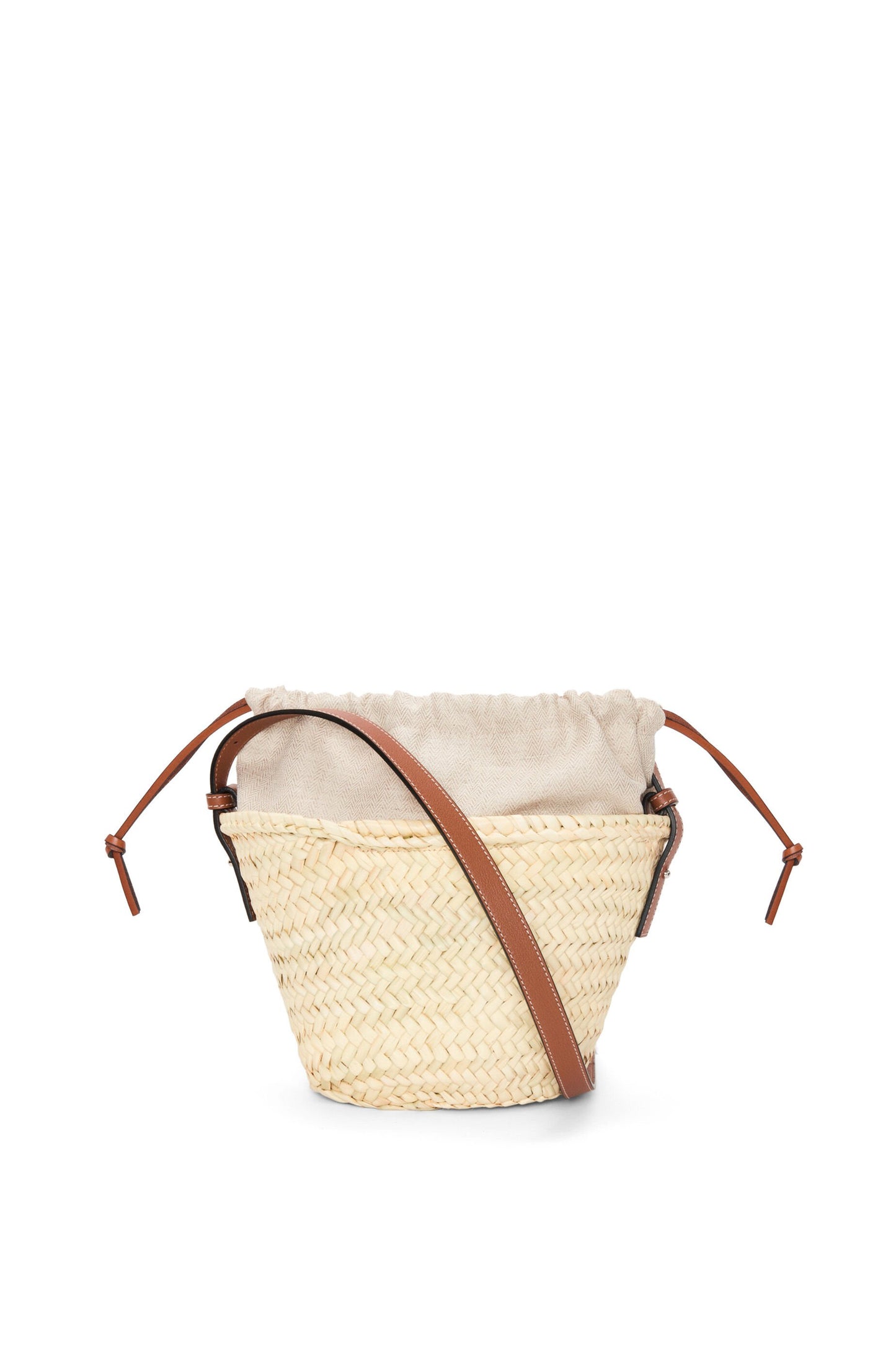 Drawstring bucket in palm leaf and calfskin