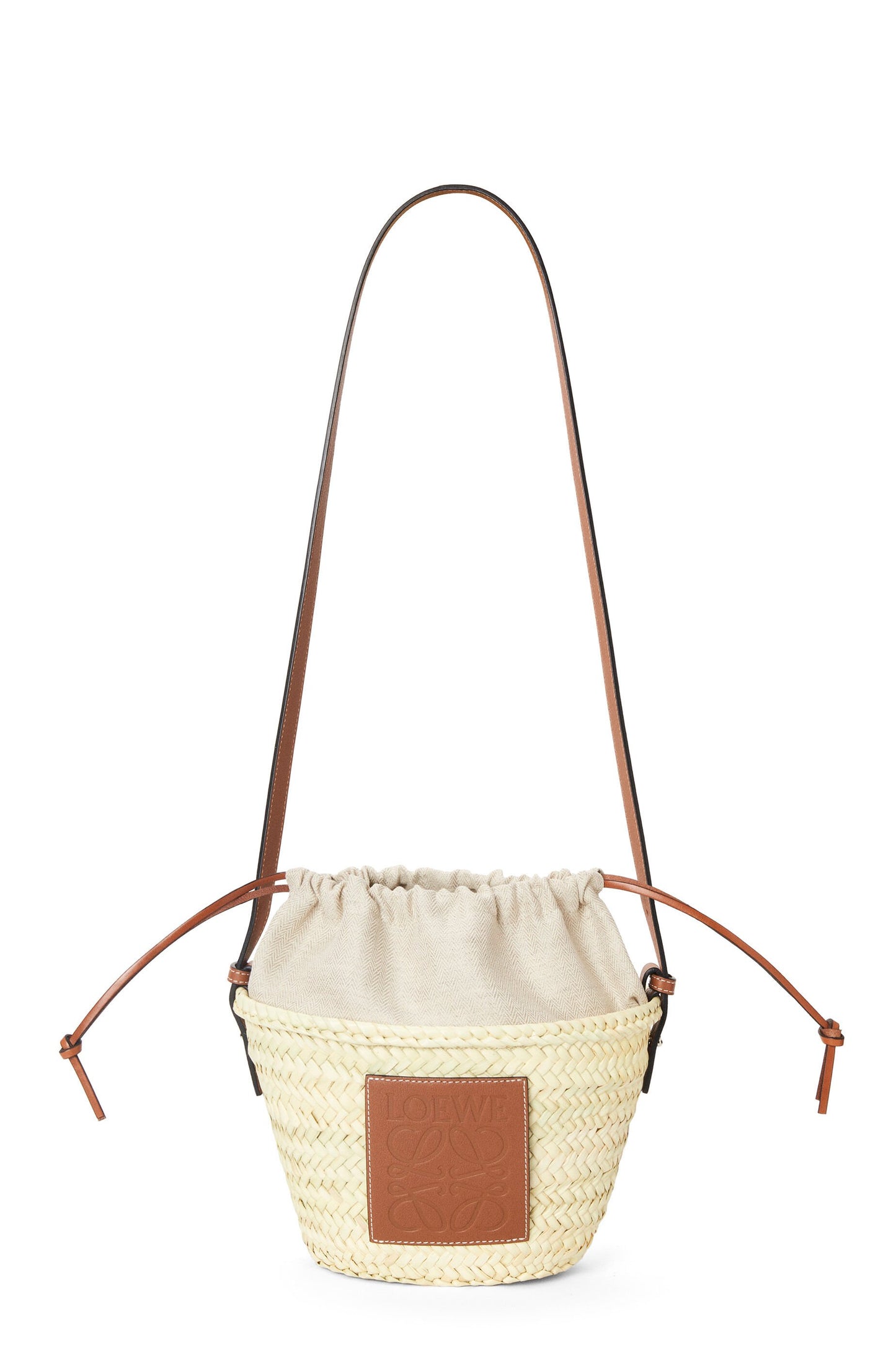 Drawstring bucket in palm leaf and calfskin