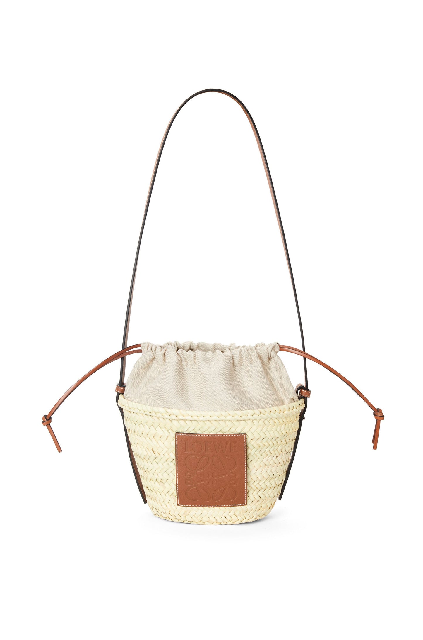 Drawstring bucket in palm leaf and calfskin