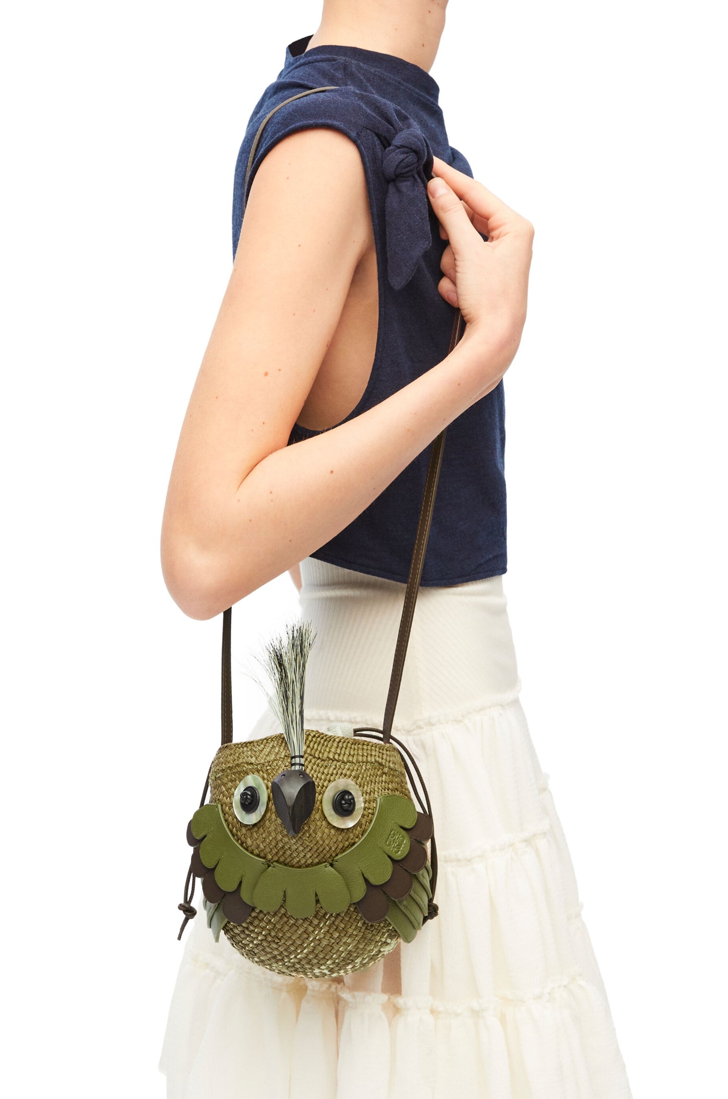 Bird bag in iraca palm and calfskin