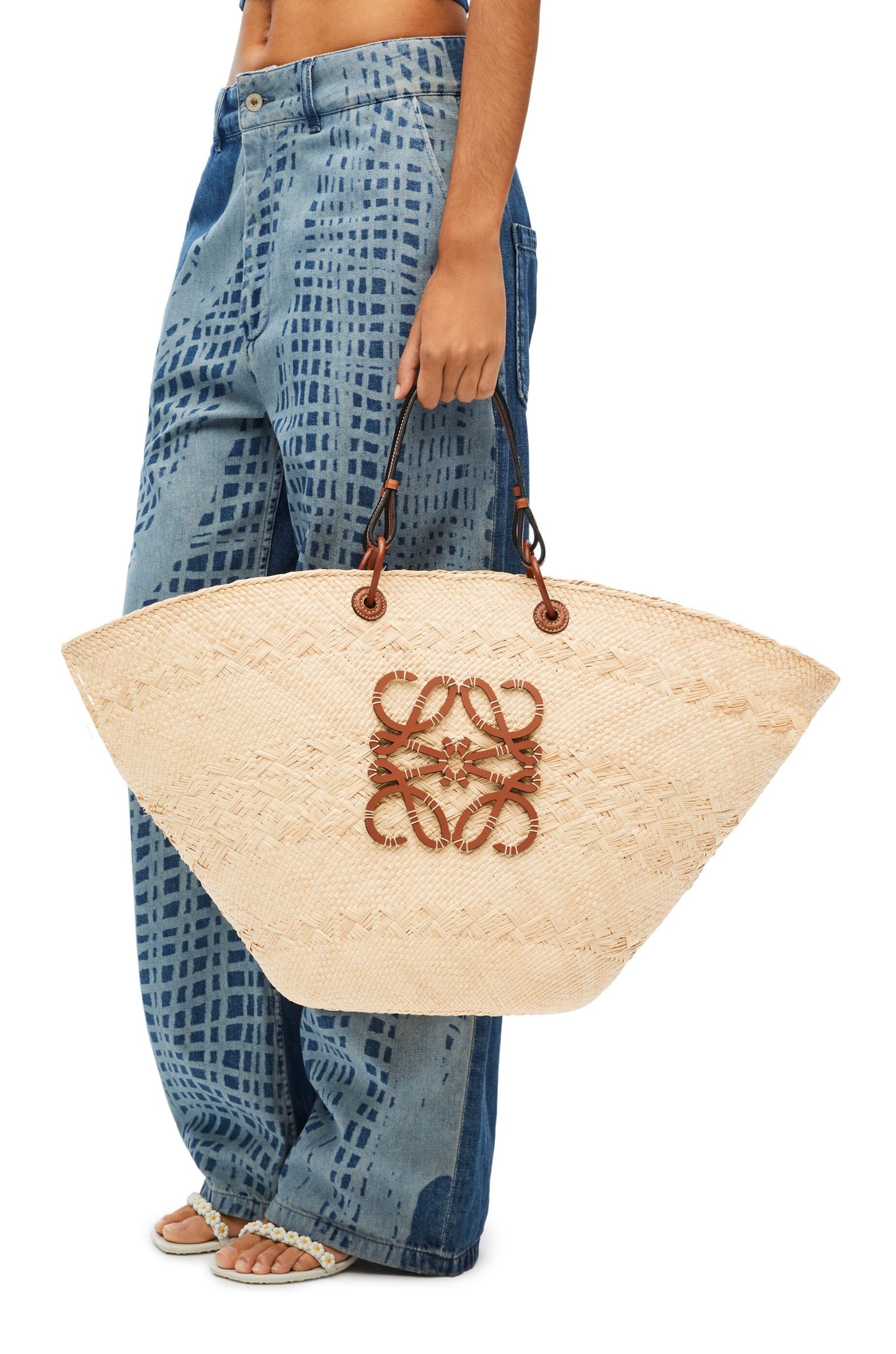 Large Anagram Basket bag in iraca palm and calfskin