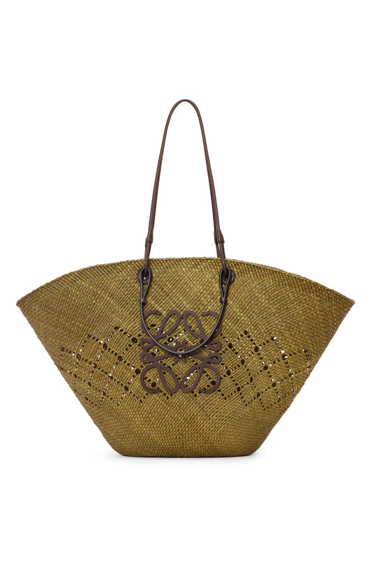 Large Anagram Basket bag in iraca palm and calfskin