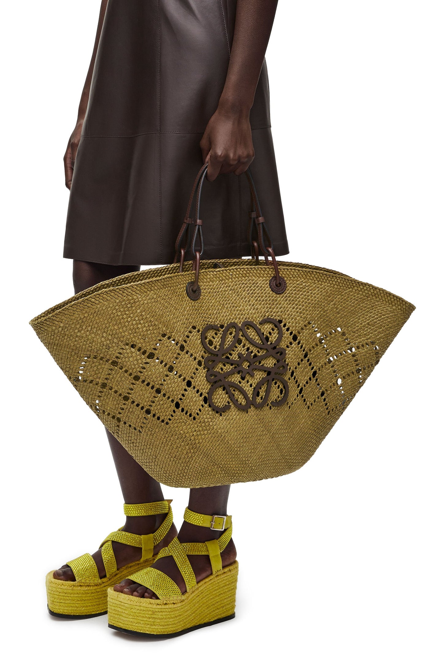 Large Anagram Basket bag in iraca palm and calfskin