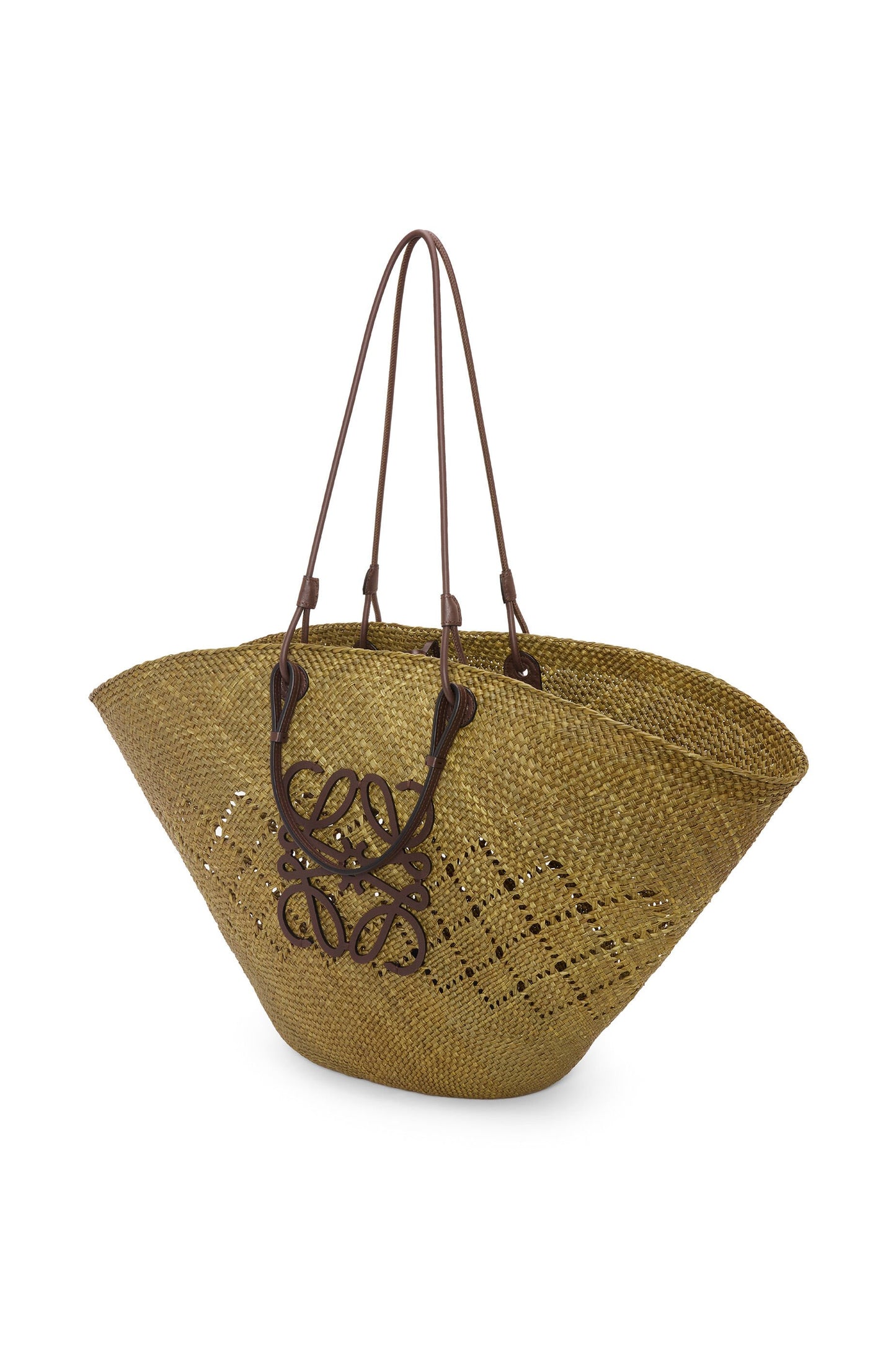 Large Anagram Basket bag in iraca palm and calfskin