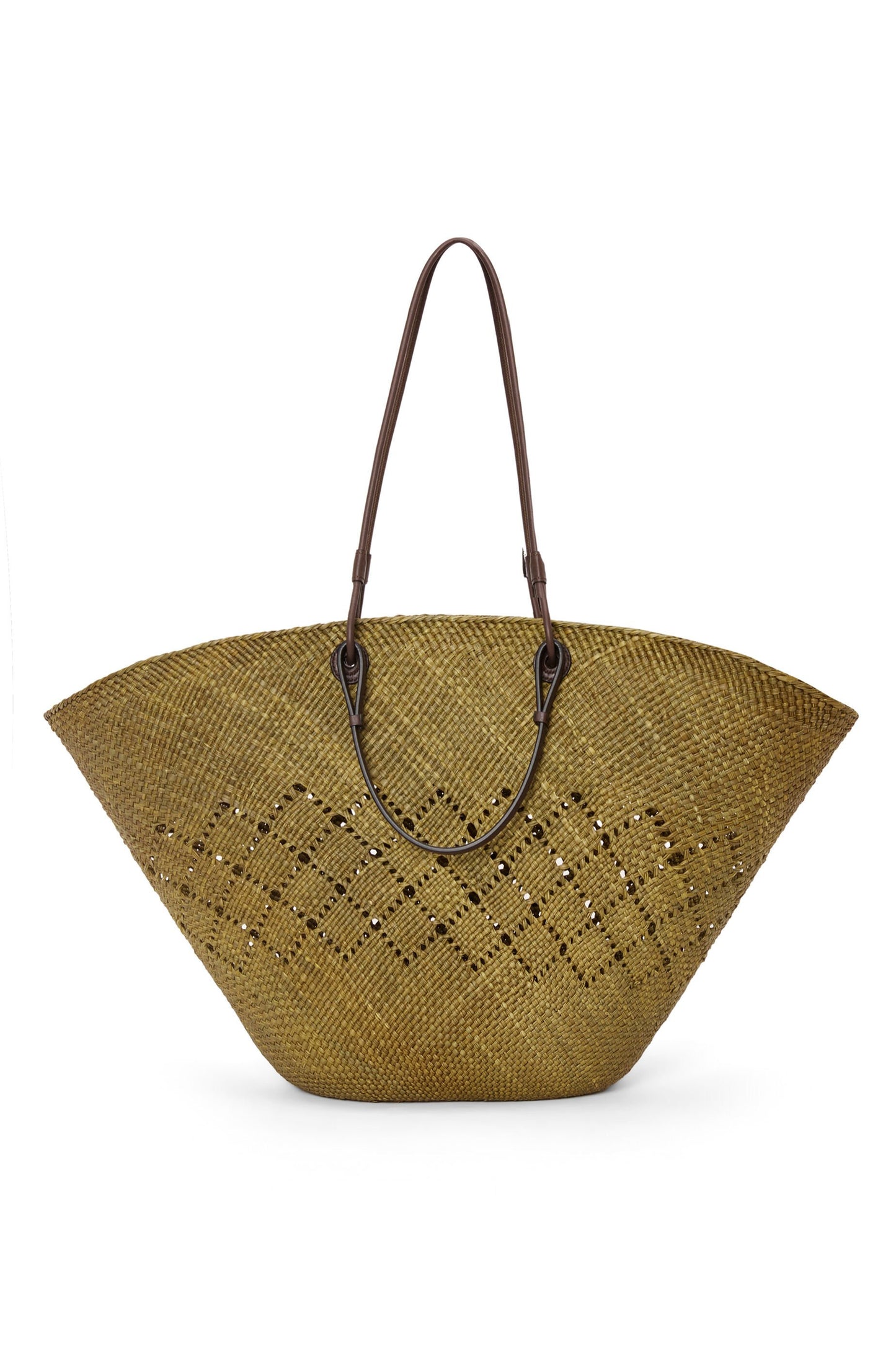 Large Anagram Basket bag in iraca palm and calfskin