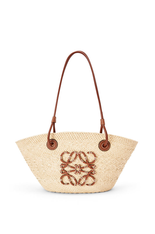 Small Anagram Basket bag in iraca palm and calfskin