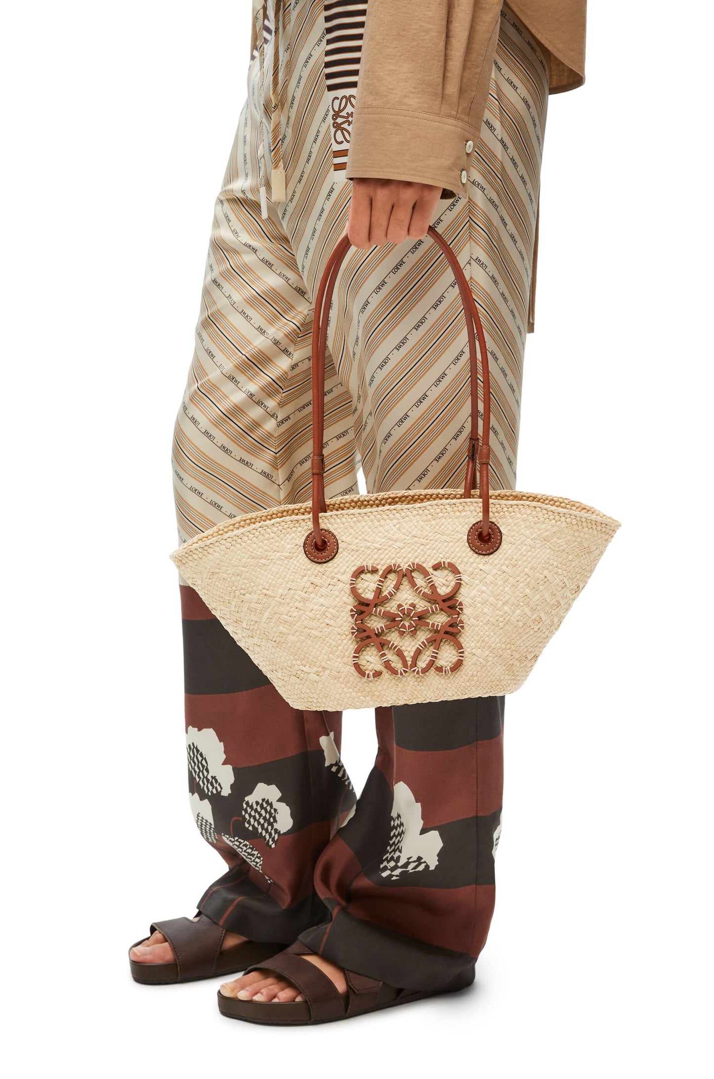 Small Anagram Basket bag in iraca palm and calfskin