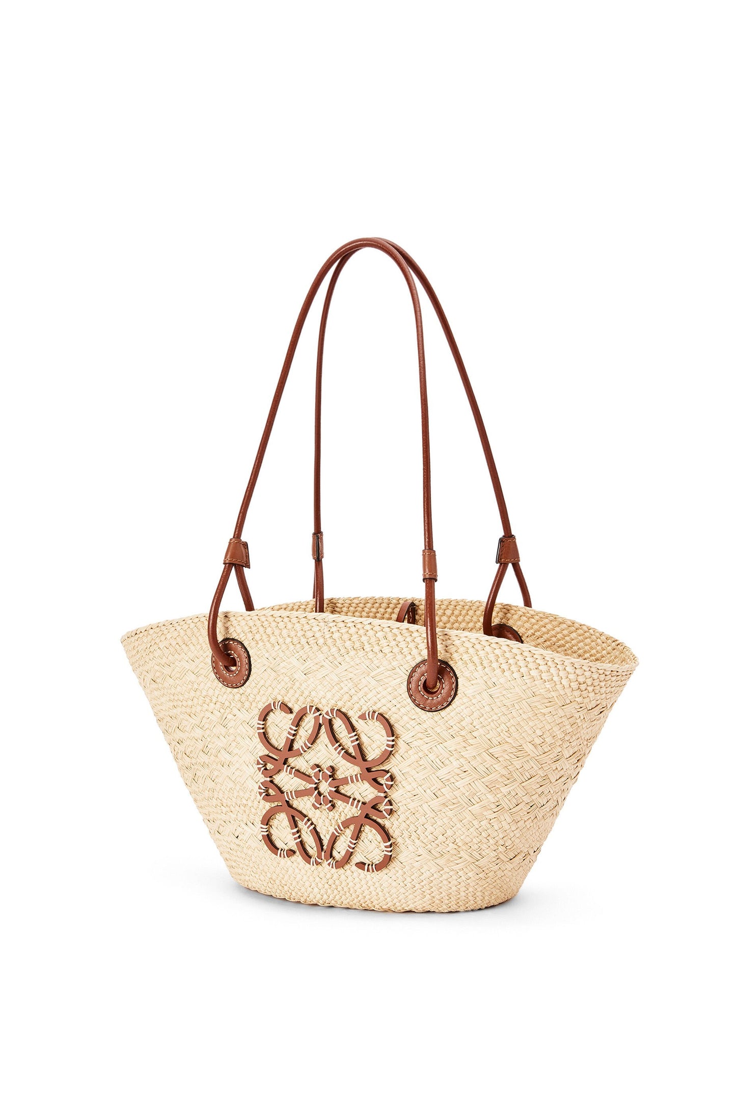 Small Anagram Basket bag in iraca palm and calfskin