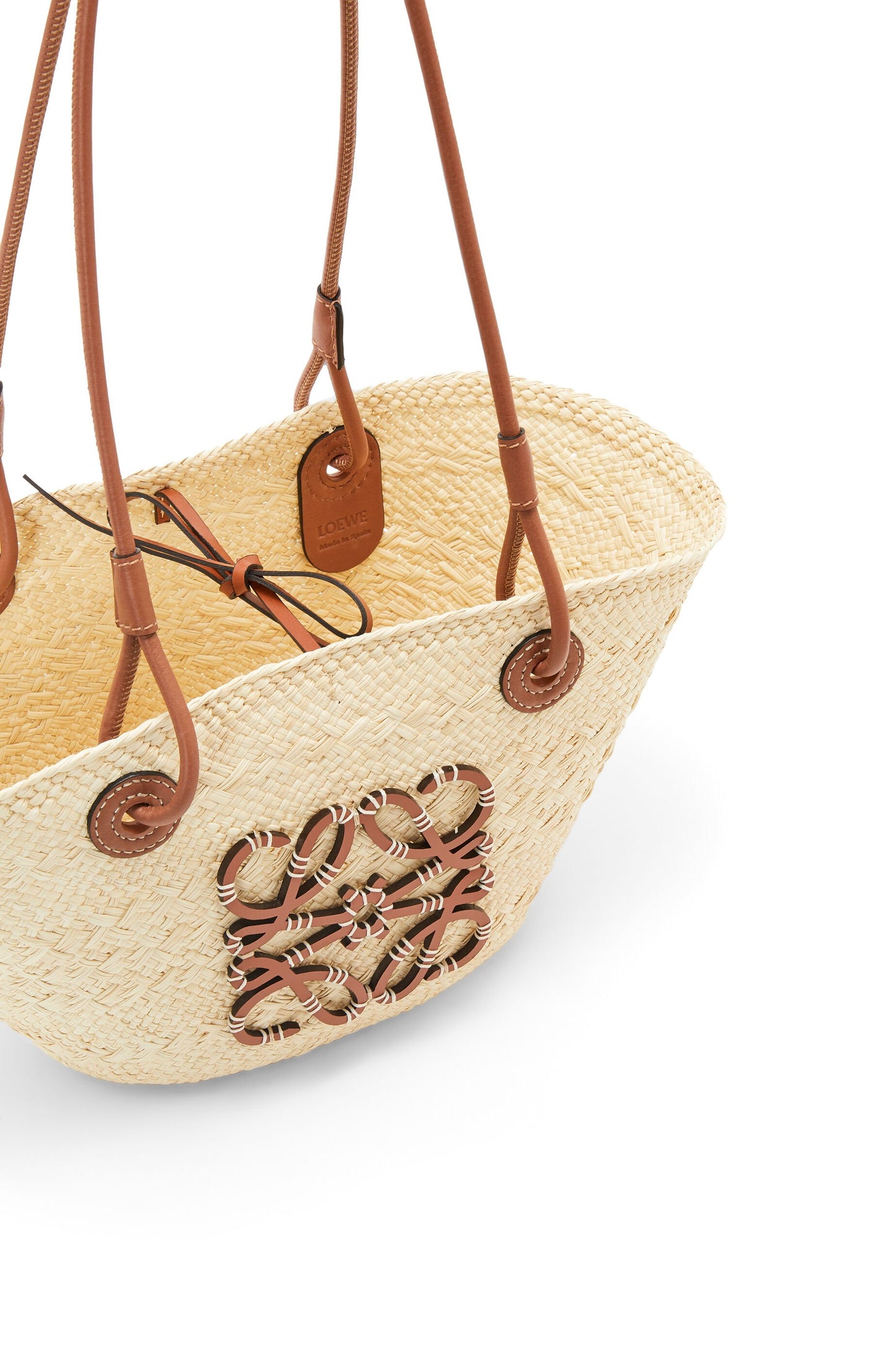 Small Anagram Basket bag in iraca palm and calfskin