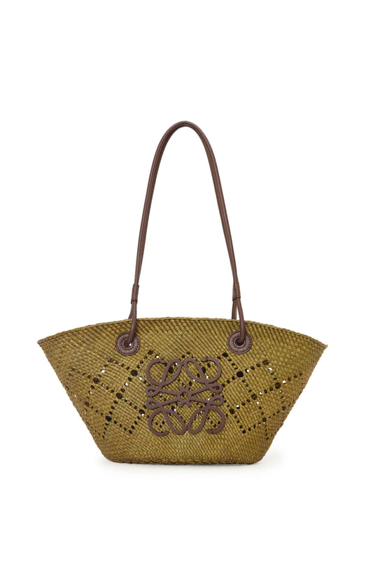 Small Anagram Basket bag in iraca palm and calfskin