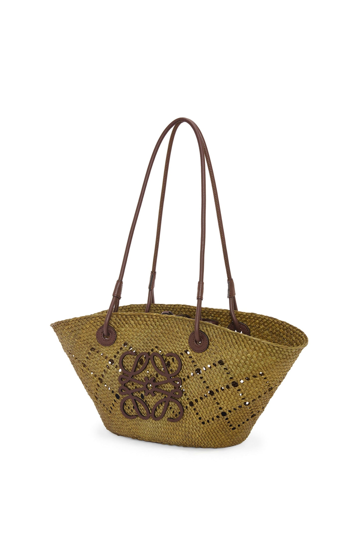 Small Anagram Basket bag in iraca palm and calfskin