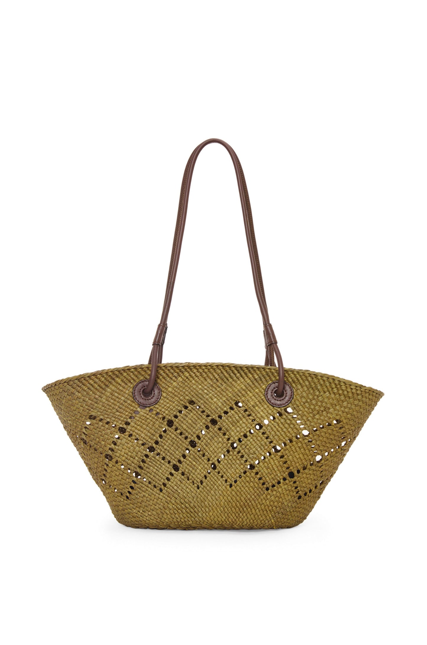 Small Anagram Basket bag in iraca palm and calfskin