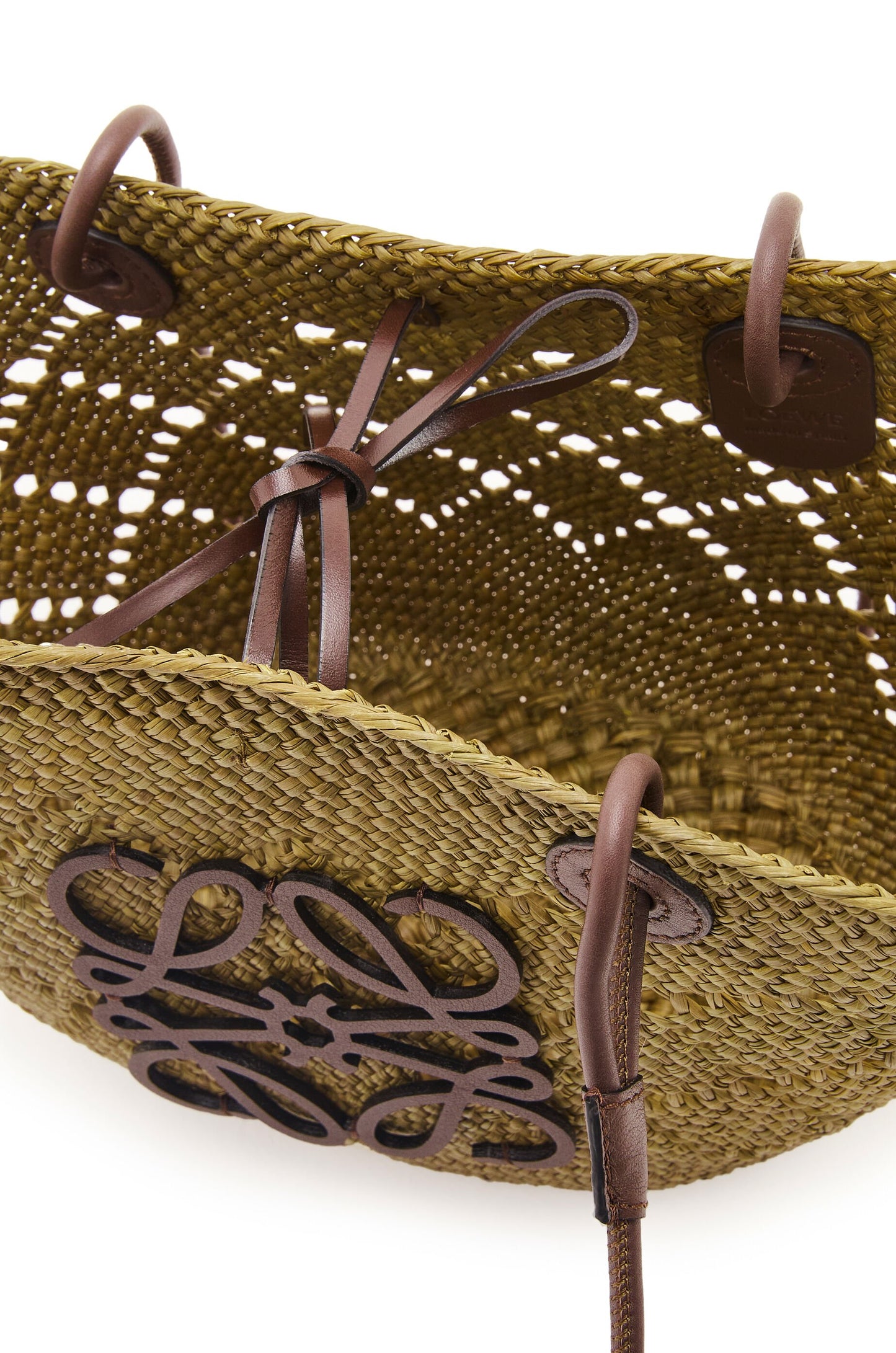 Small Anagram Basket bag in iraca palm and calfskin