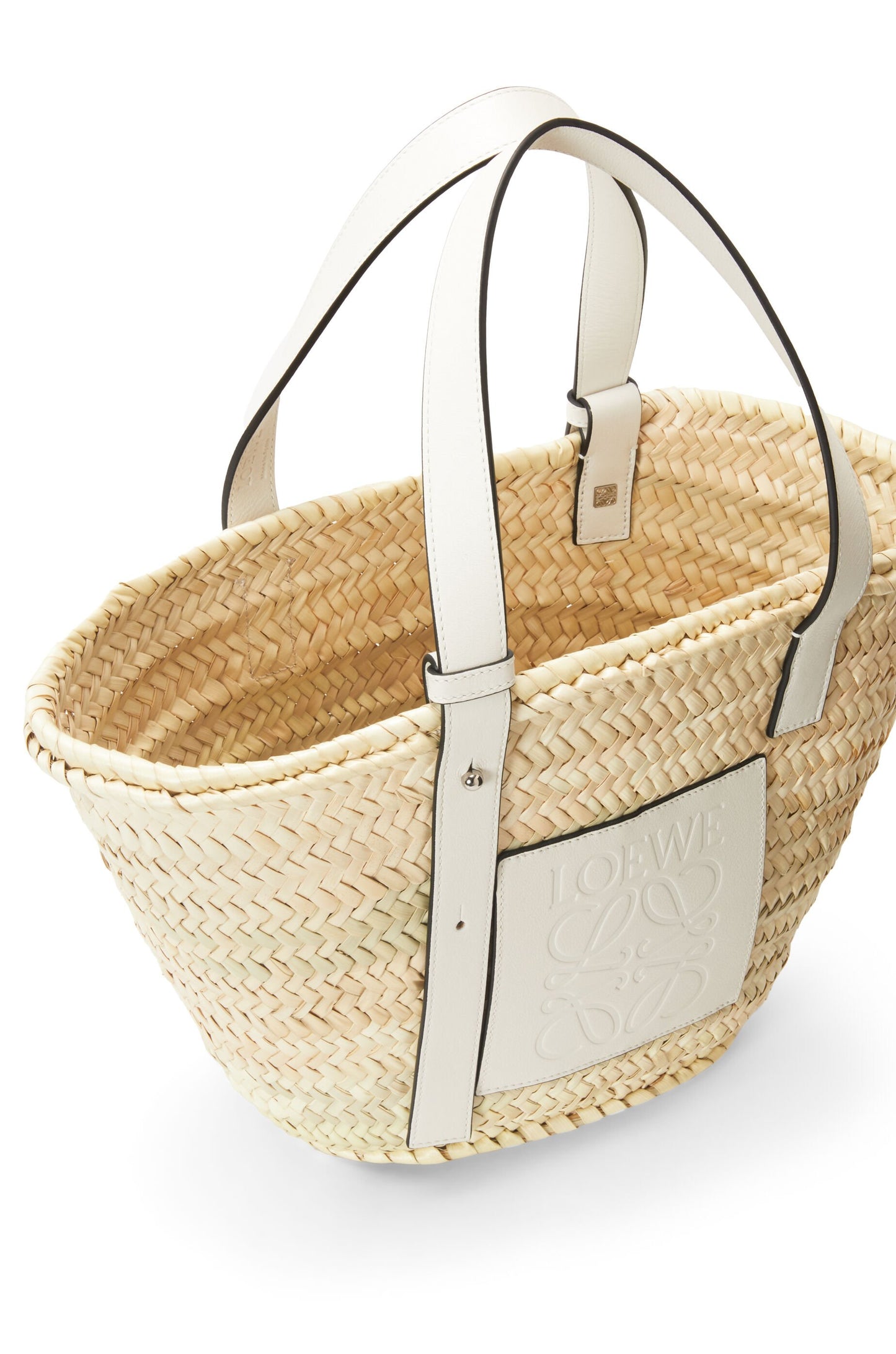 Basket bag in palm leaf and calfskin