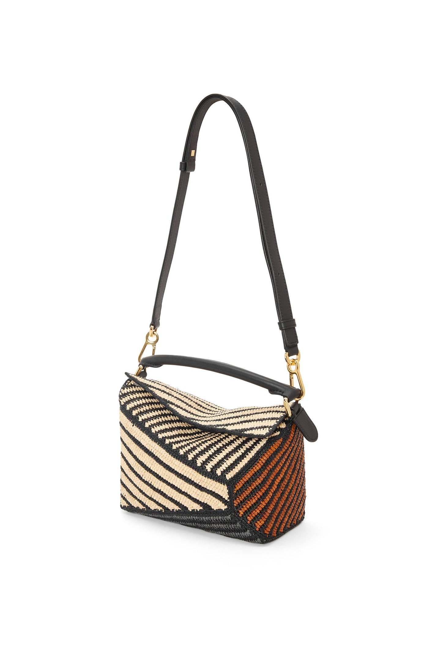 Small Puzzle Edge bag in raffia and calfskin