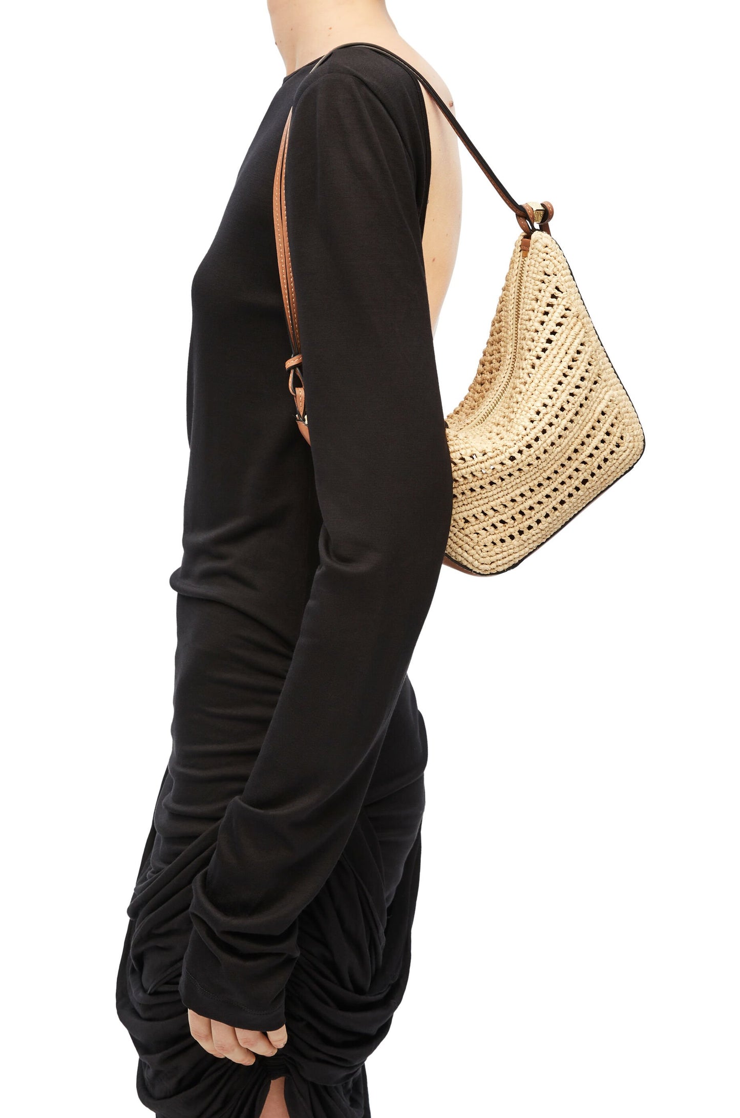 Mini Hammock Hobo in raffia and calfskin