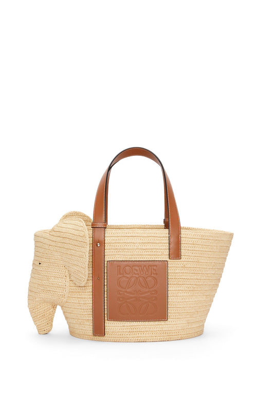 Elephant basket in raffia and calfskin