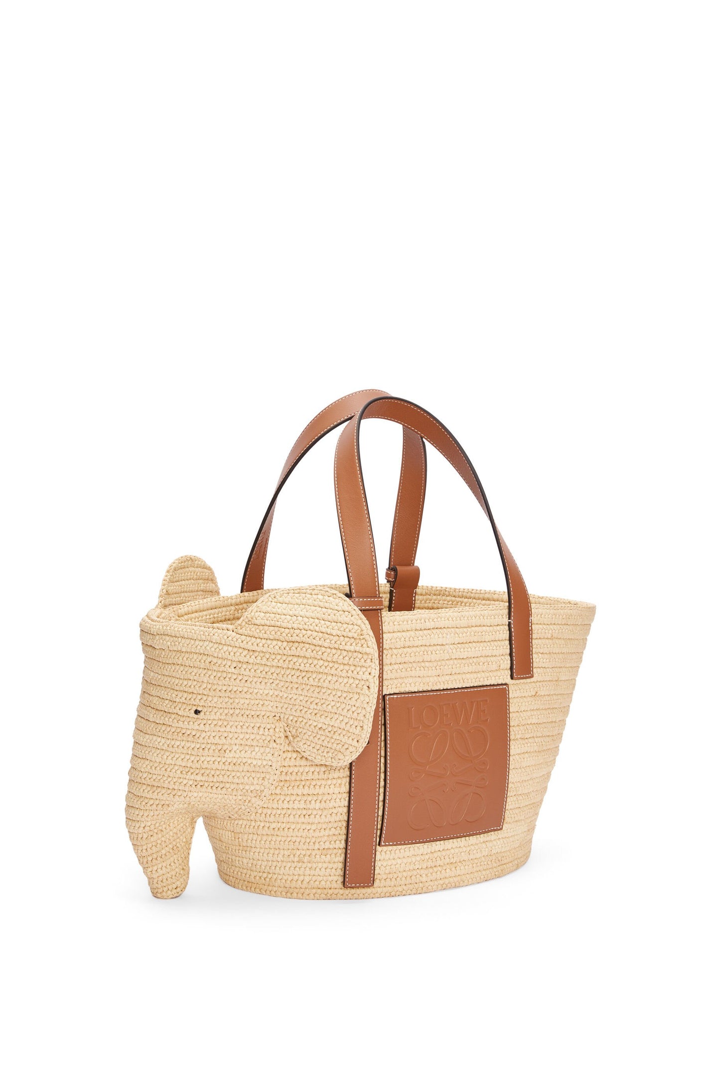 Elephant basket in raffia and calfskin