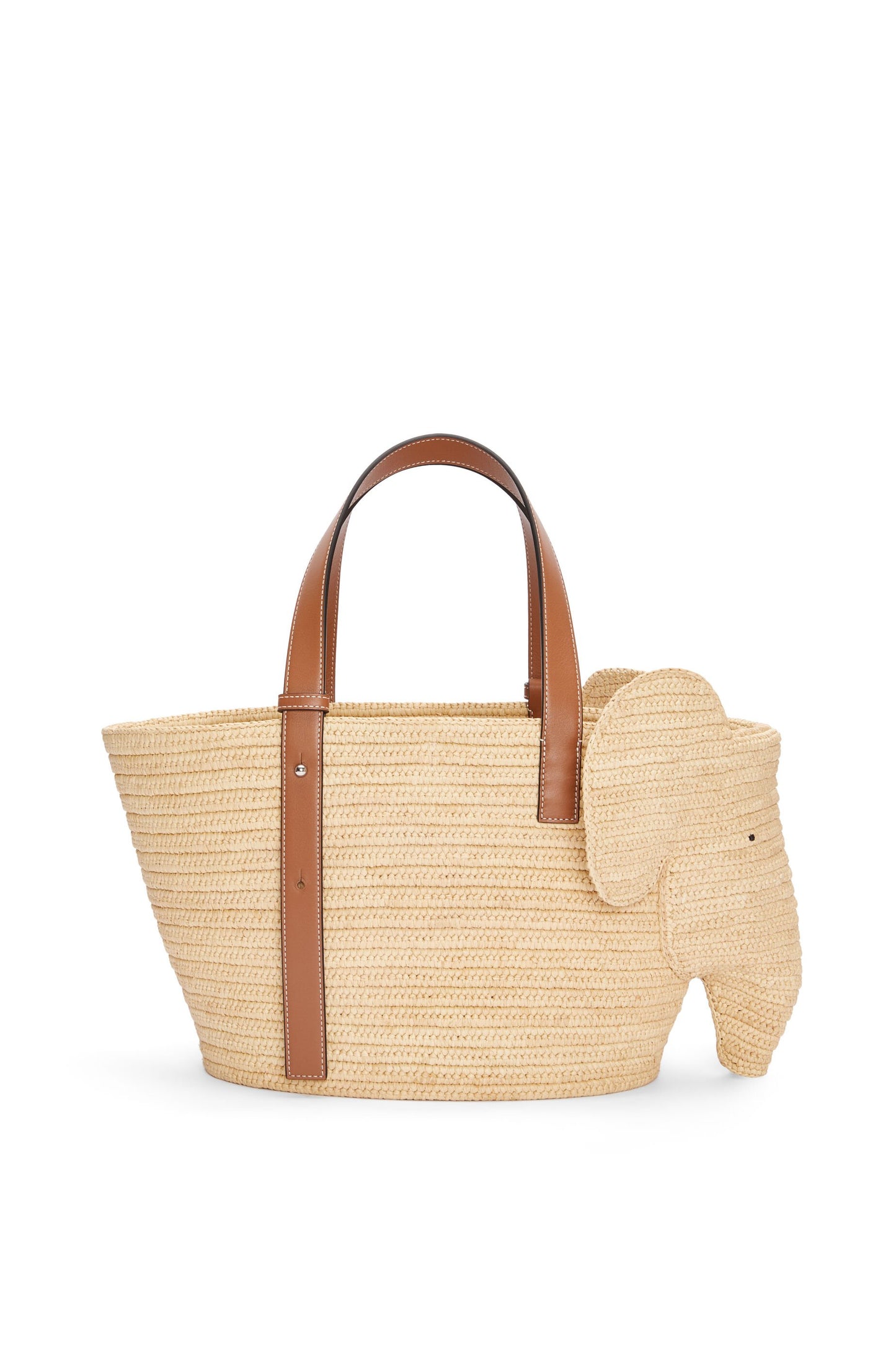 Elephant basket in raffia and calfskin