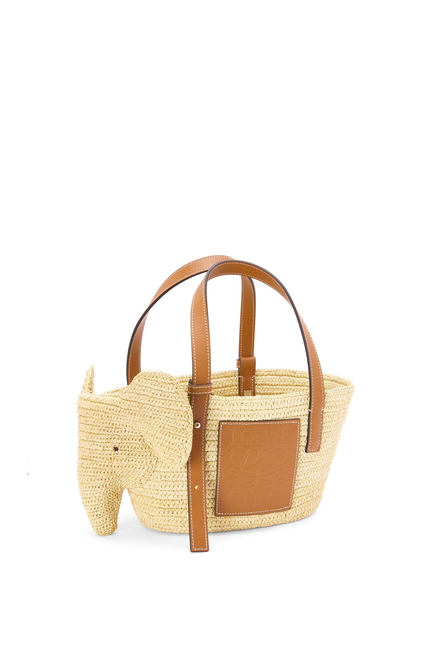 Small Elephant basket in raffia and calfskin