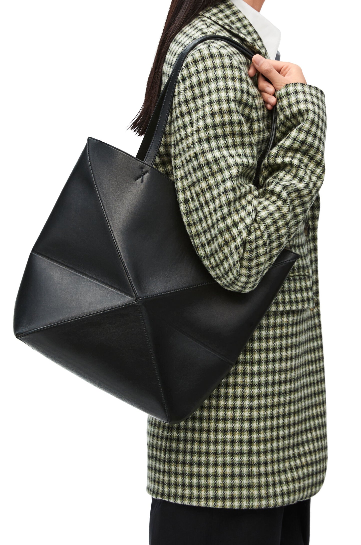 Medium Puzzle Fold tote in shiny calfskin