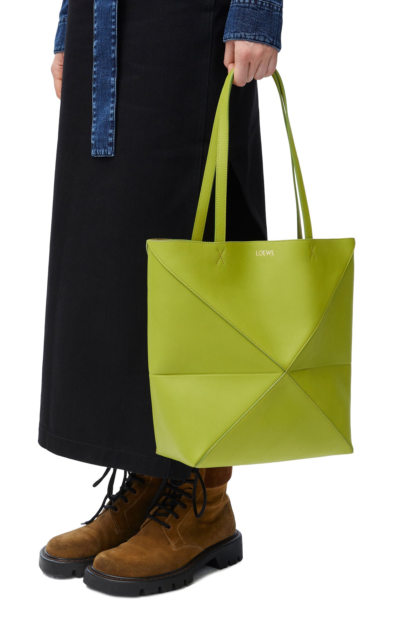 Medium Puzzle Fold tote in shiny calfskin