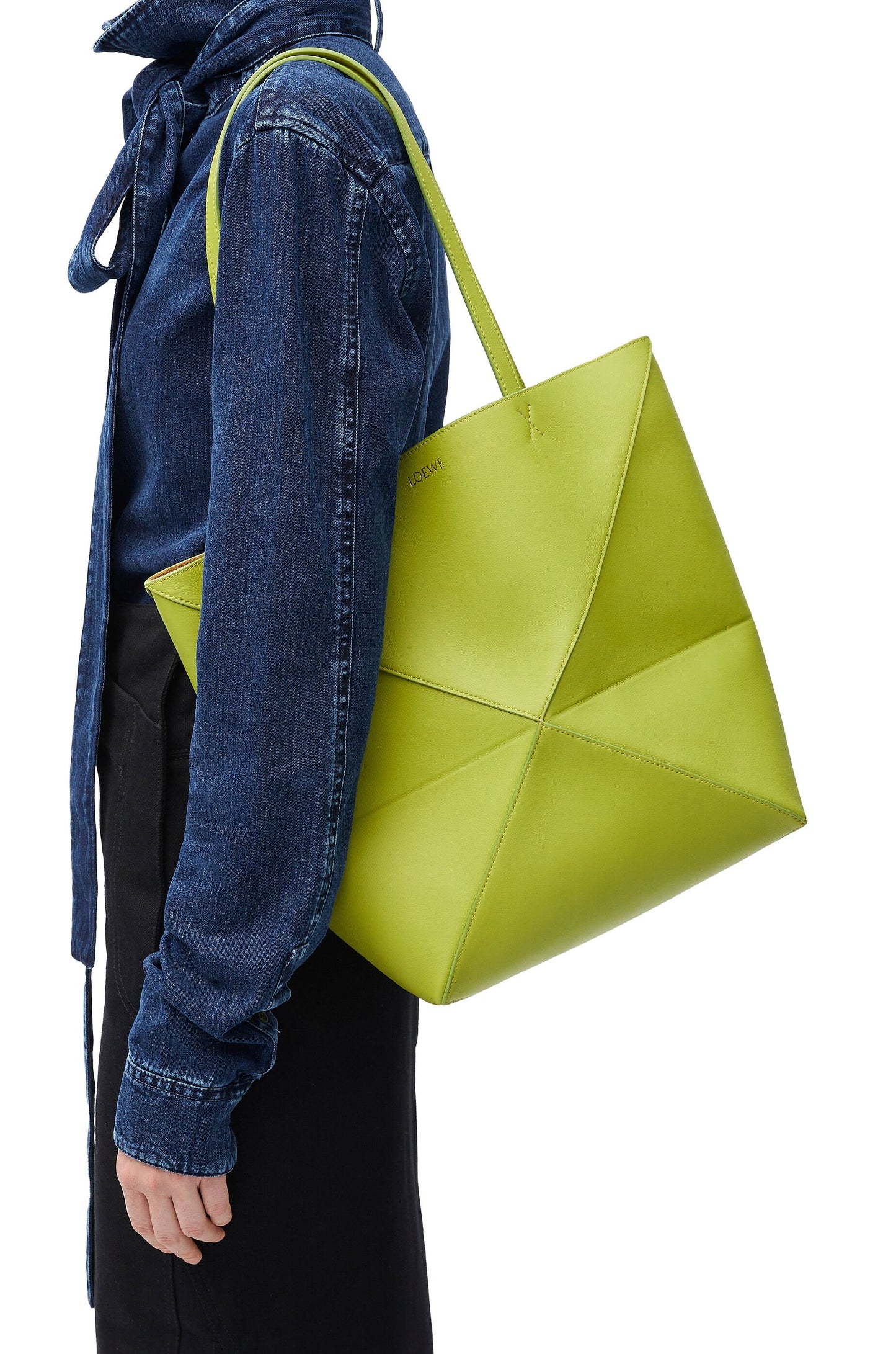 Medium Puzzle Fold tote in shiny calfskin