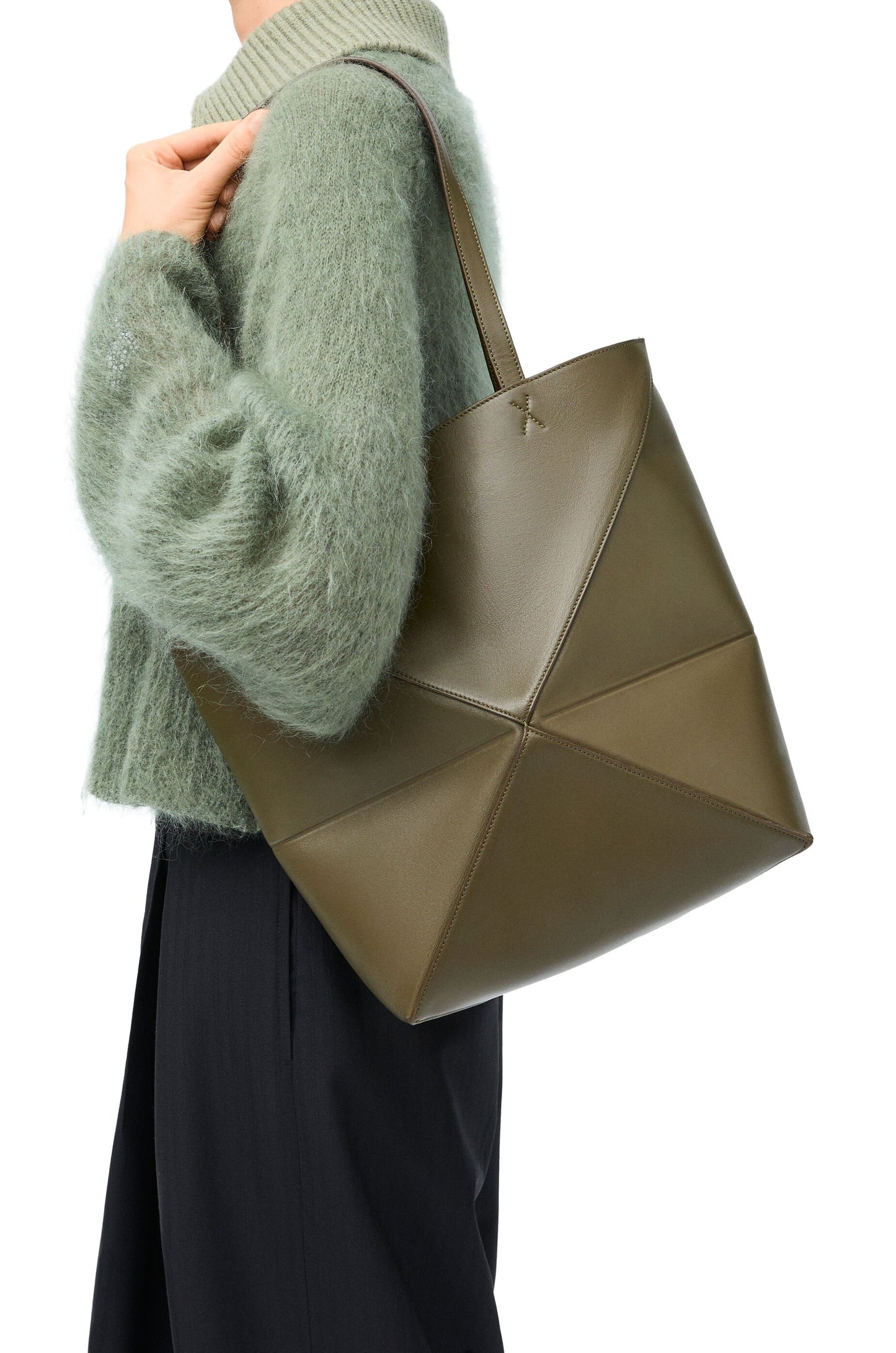 Medium Puzzle Fold tote in shiny calfskin