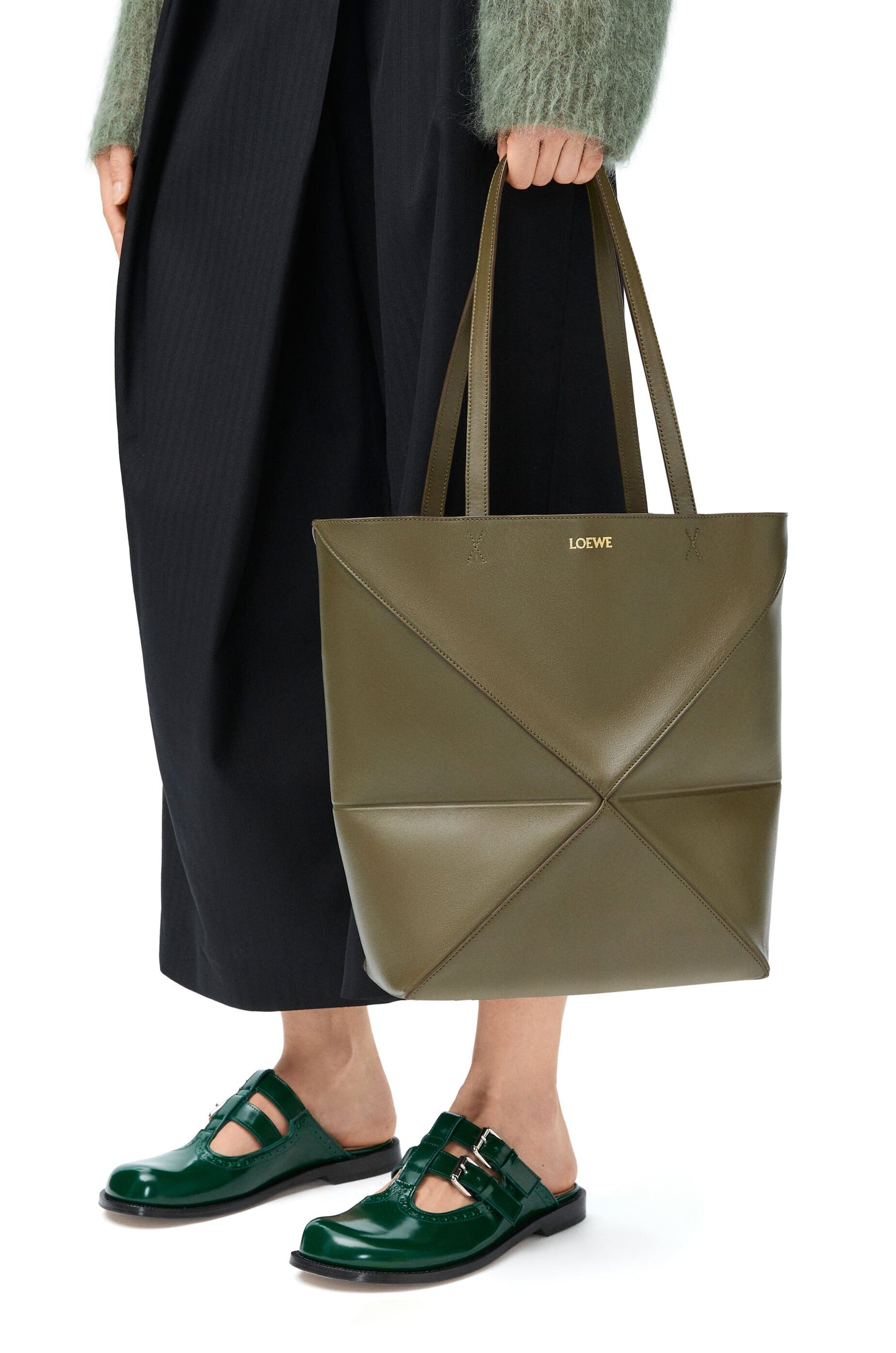 Medium Puzzle Fold tote in shiny calfskin