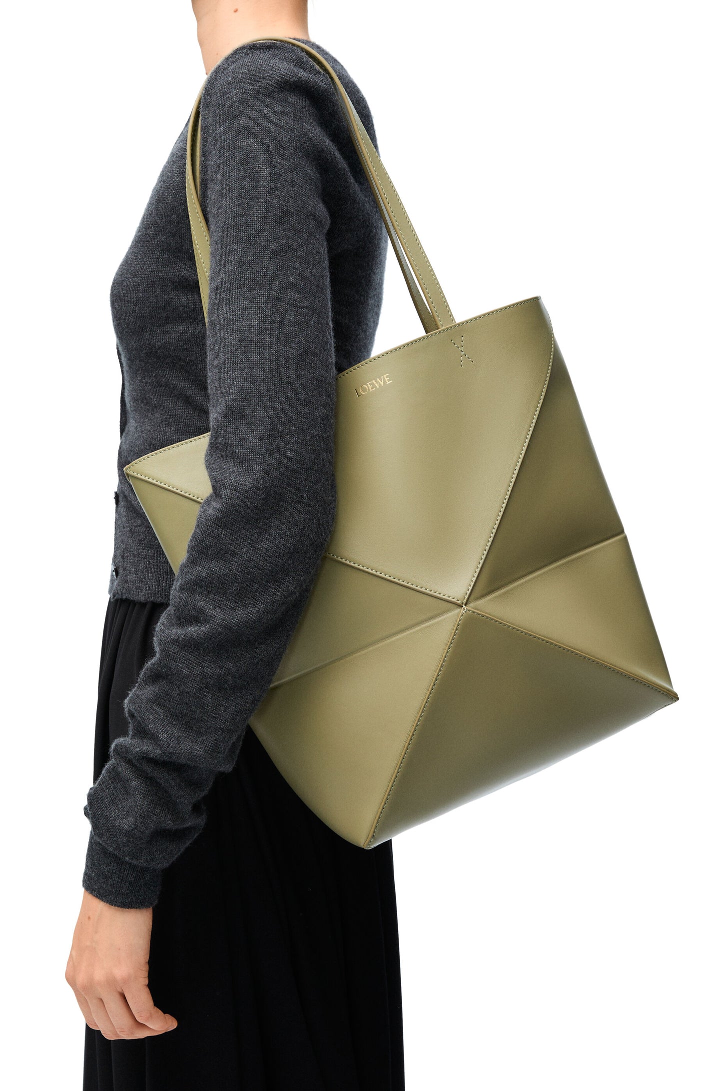 Medium Puzzle Fold tote in shiny calfskin