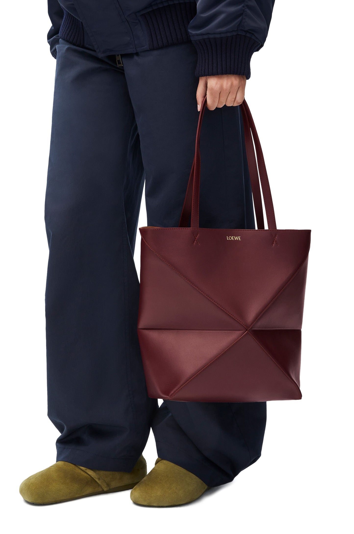 Medium Puzzle Fold tote in shiny calfskin