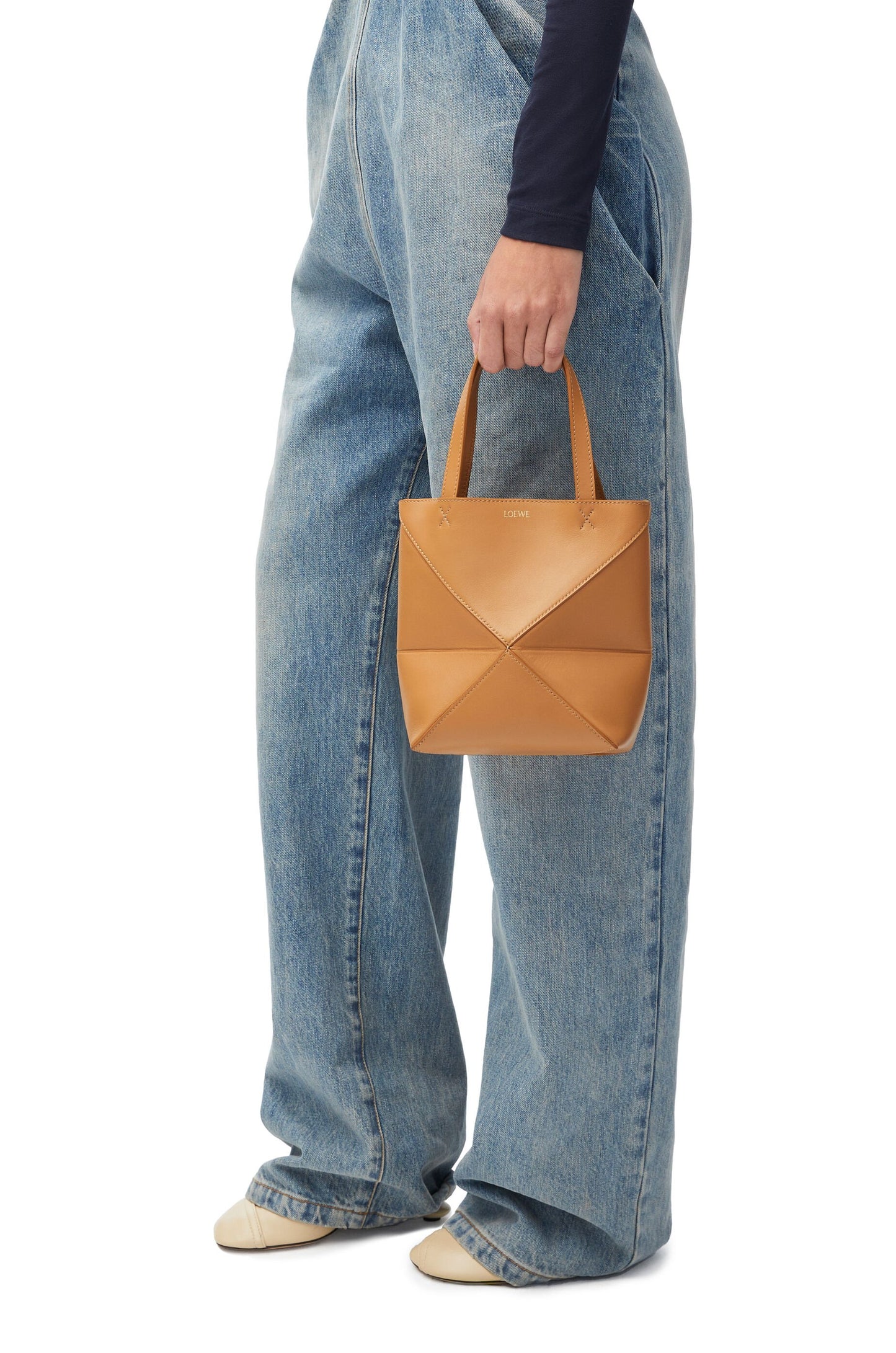 Mini Puzzle Fold tote in shiny calfskin